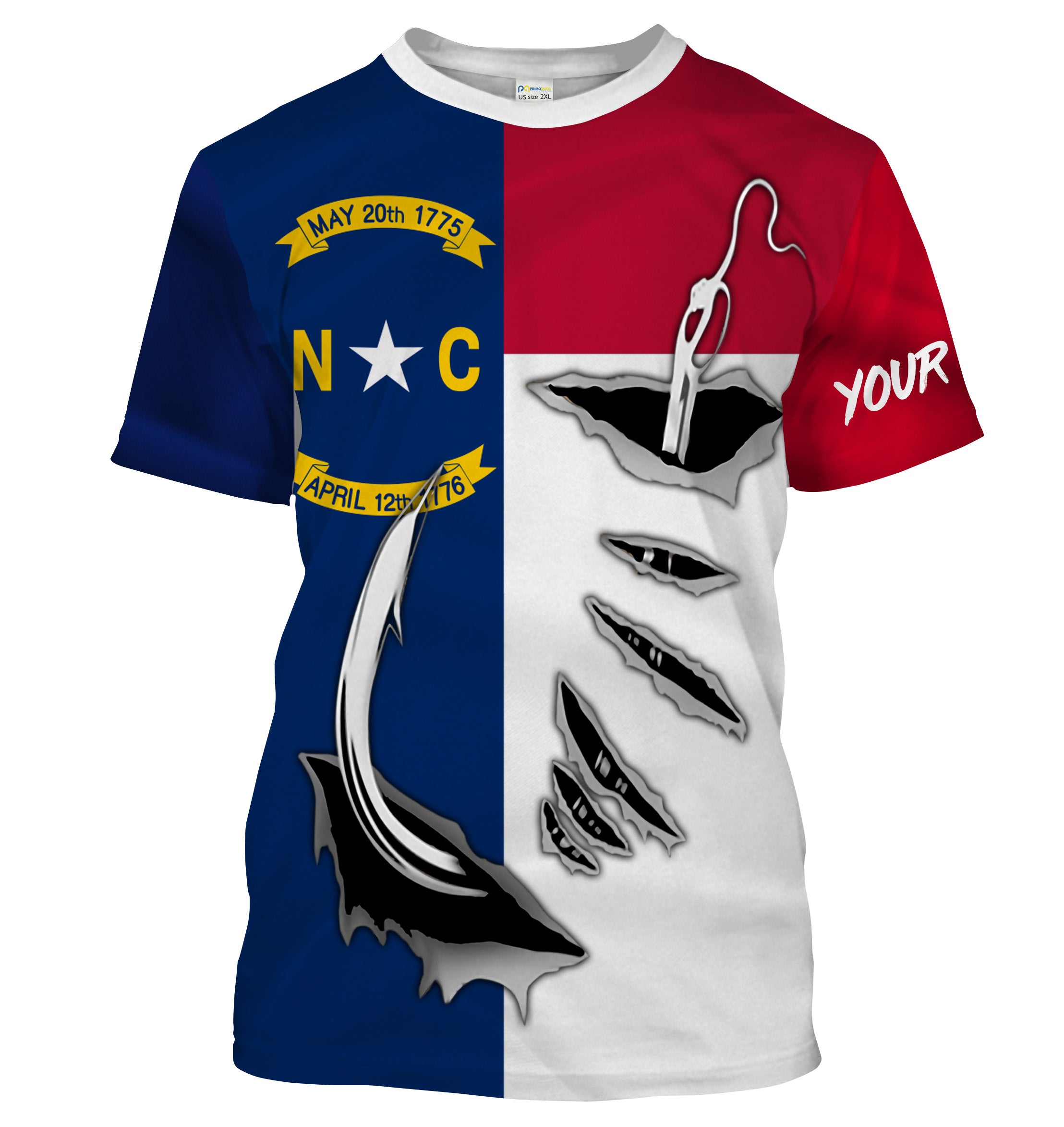 North Carolina Flag Custom mens performance Fishing T Shirts, NC Flag Patriotic Fishing gifts - HPW14