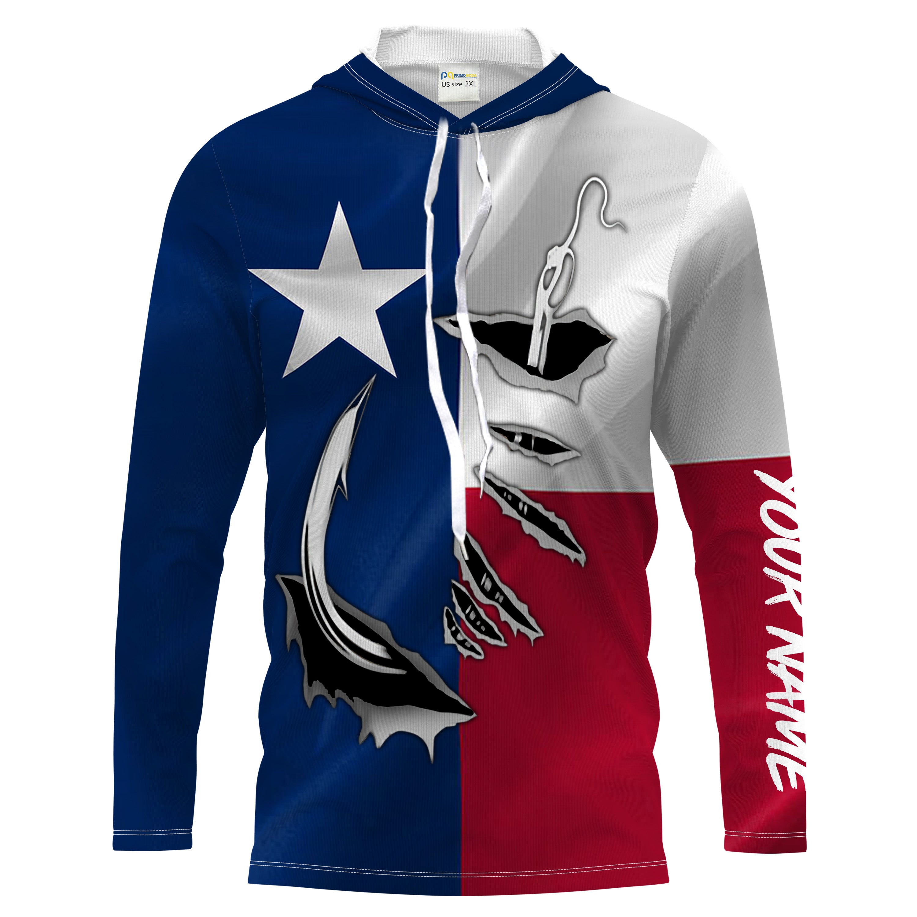 Custom Texas Flag Texas Fishing 3D Fish Hook UV Protection Men Long Sleeve personalized Fishing Shirts - HPW34