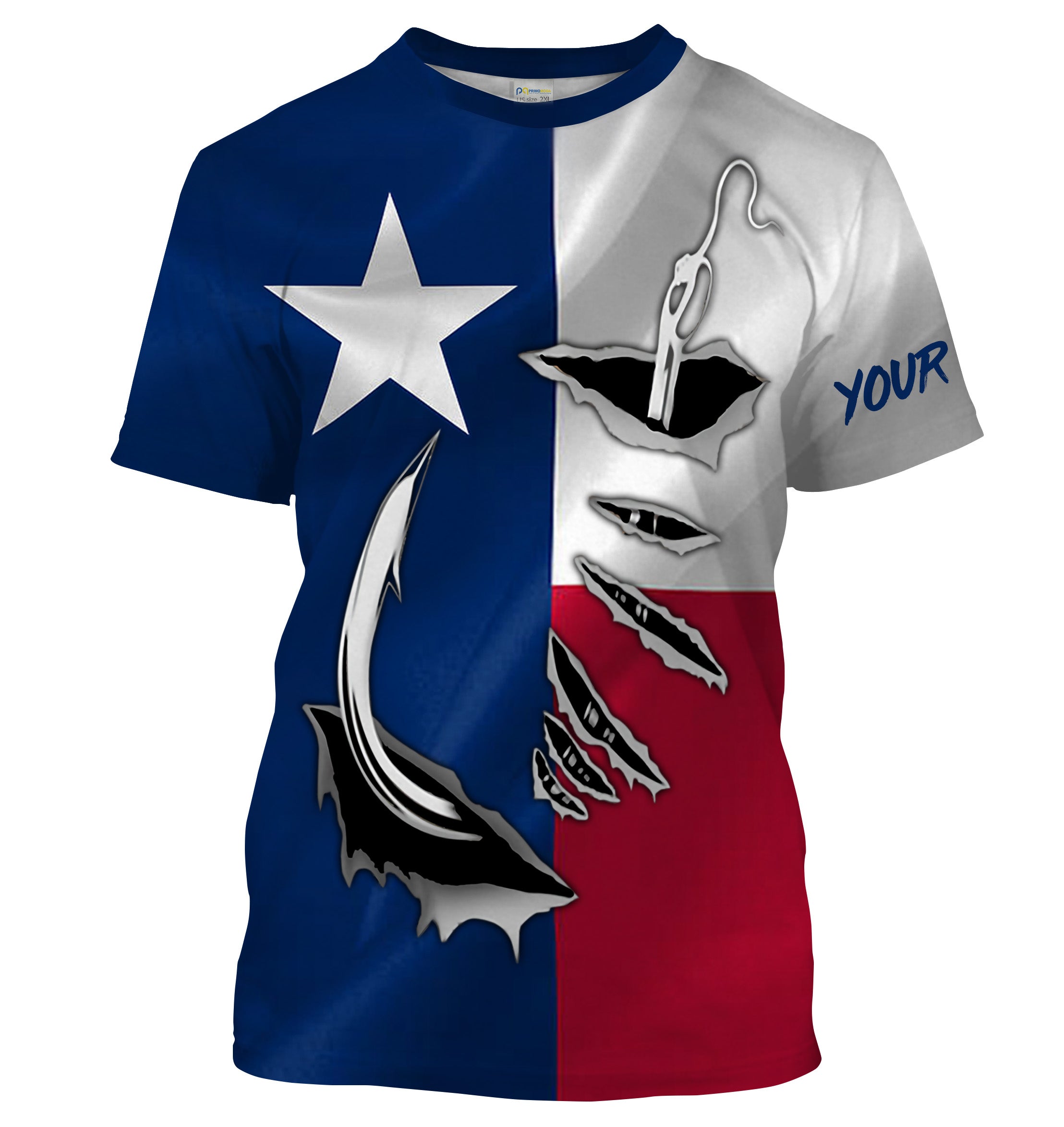Custom Texas Flag Texas Fishing 3D Fish Hook UV Protection Men personalized Fishing T Shirts - HPW34
