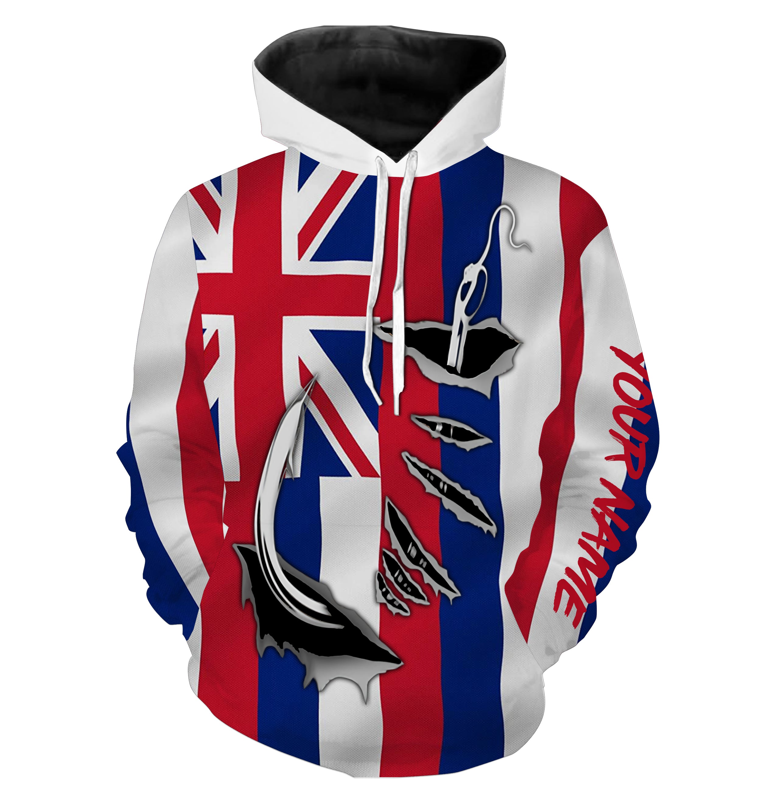 HI Fishing 3D Fish Hook Hawaiian Flag Custom All over print Hoodie Shirts, Patriotic Fishing gifts - HPW11