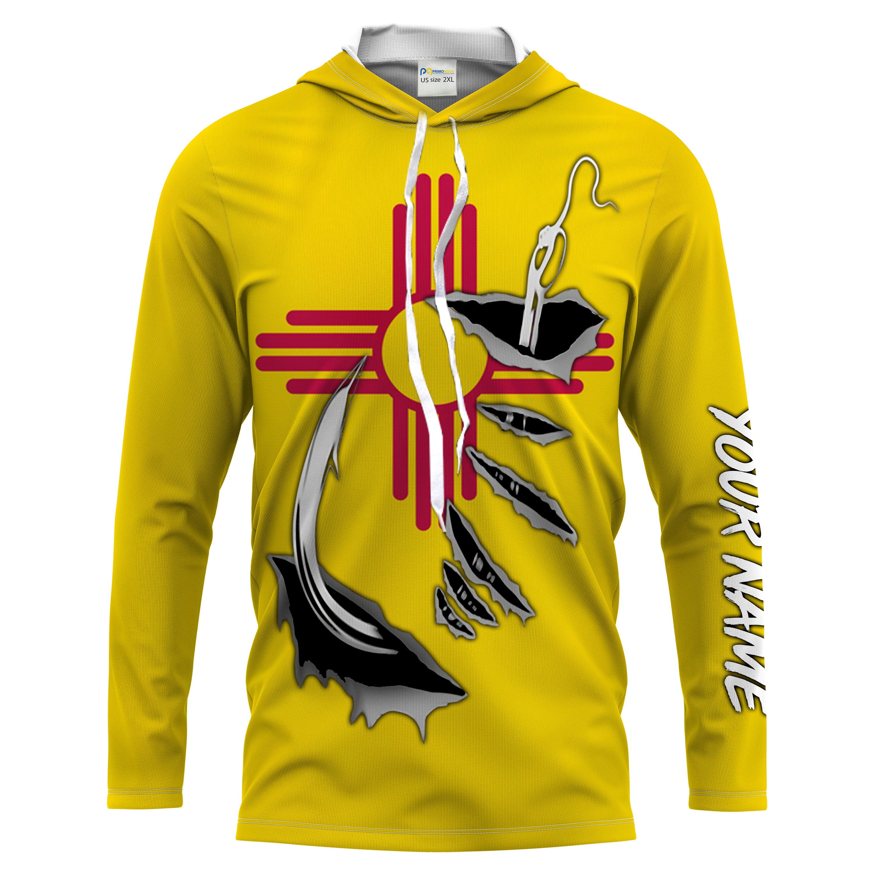 NM Fishing 3D Fish Hook New Mexico Flag Custom Men Long Sleeve Fishing Shirts Fishing apparel - HPW40