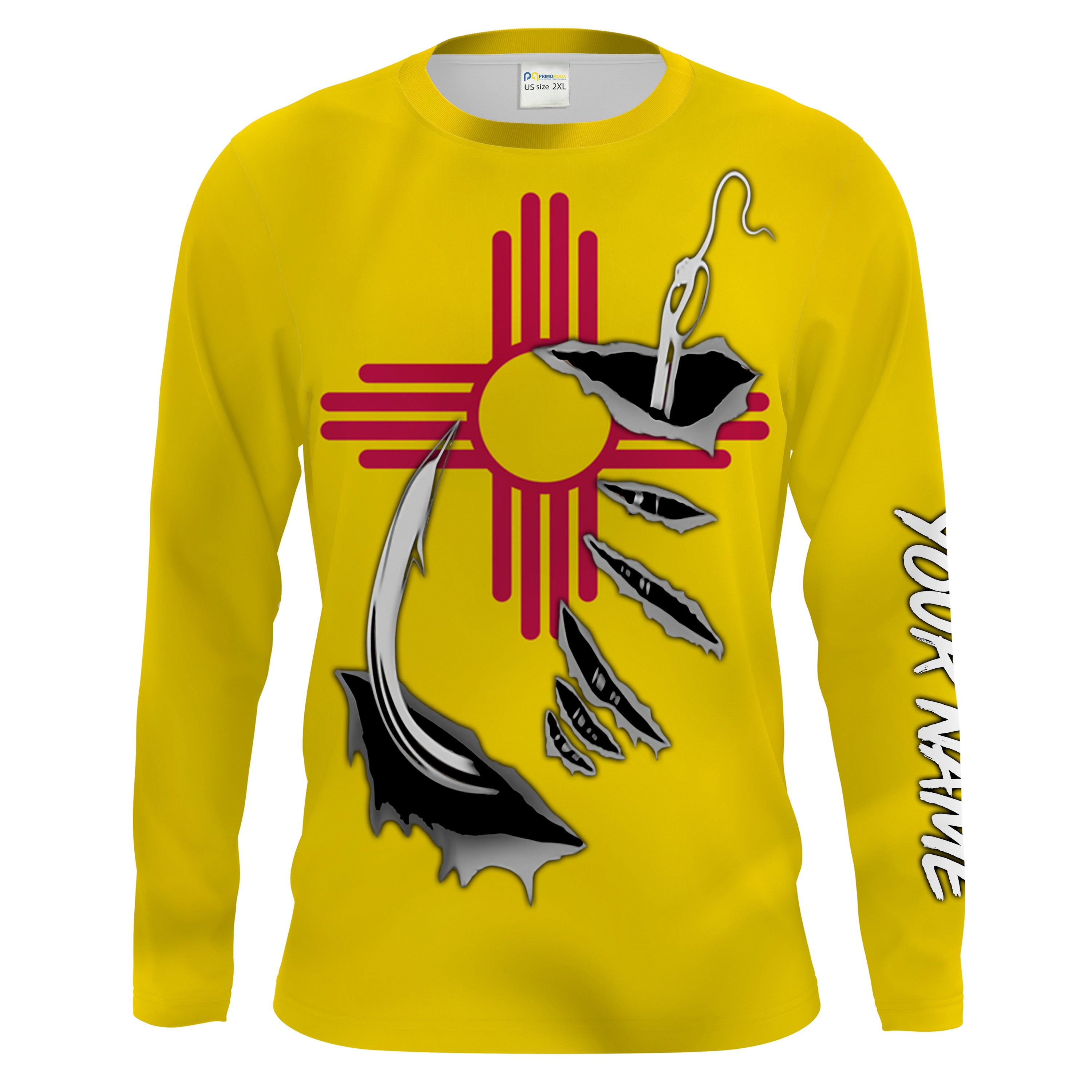 NM Fishing 3D Fish Hook New Mexico Flag Custom Men Long Sleeve Fishing Shirts Fishing apparel - HPW40