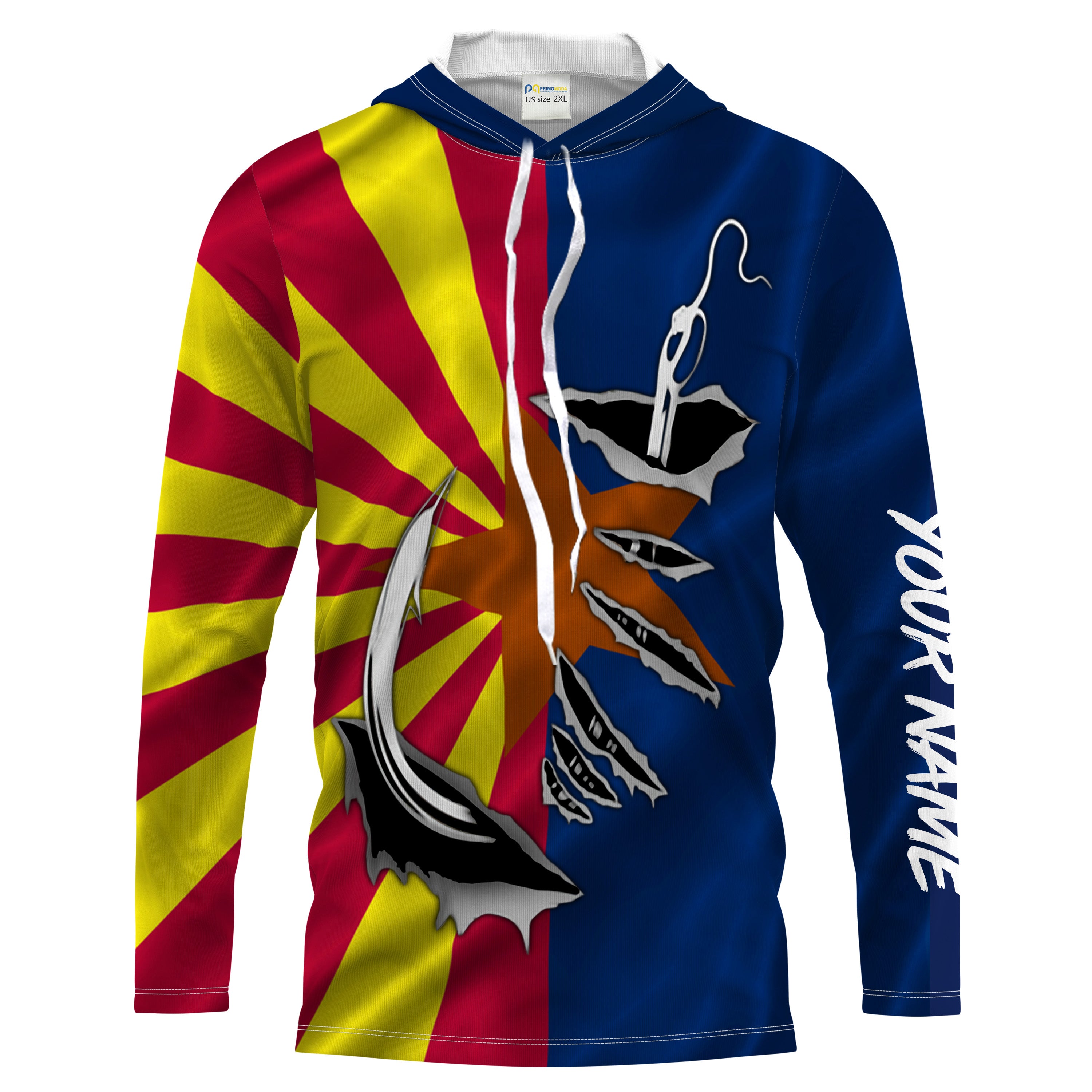 AZ Fishing 3D Fish Hook Arizona Flag UV protection Custom Men Long Sleeve Fishing Shirts - HPW41