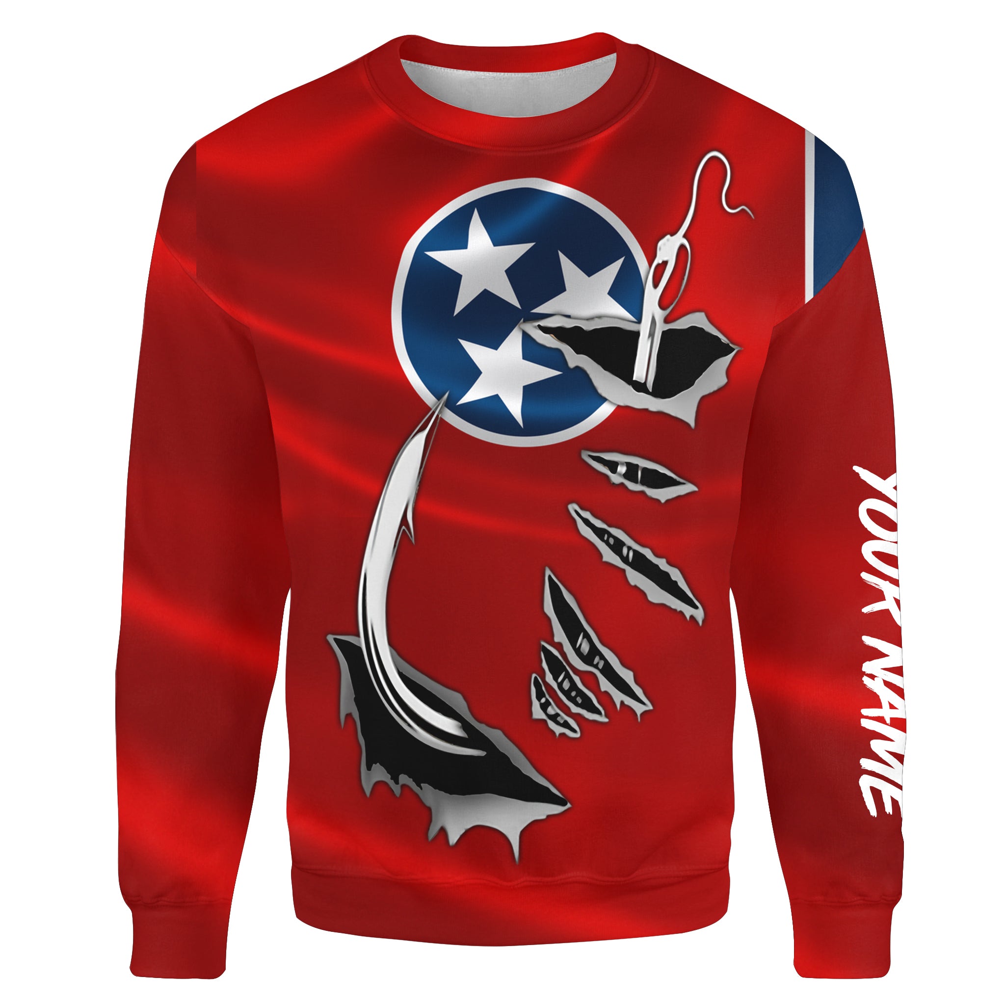 TN Fishing Fish Hook Tennessee Flag Custom All over print Sweatshirt personalized fishing gifts for Fishing lovers - HPW42