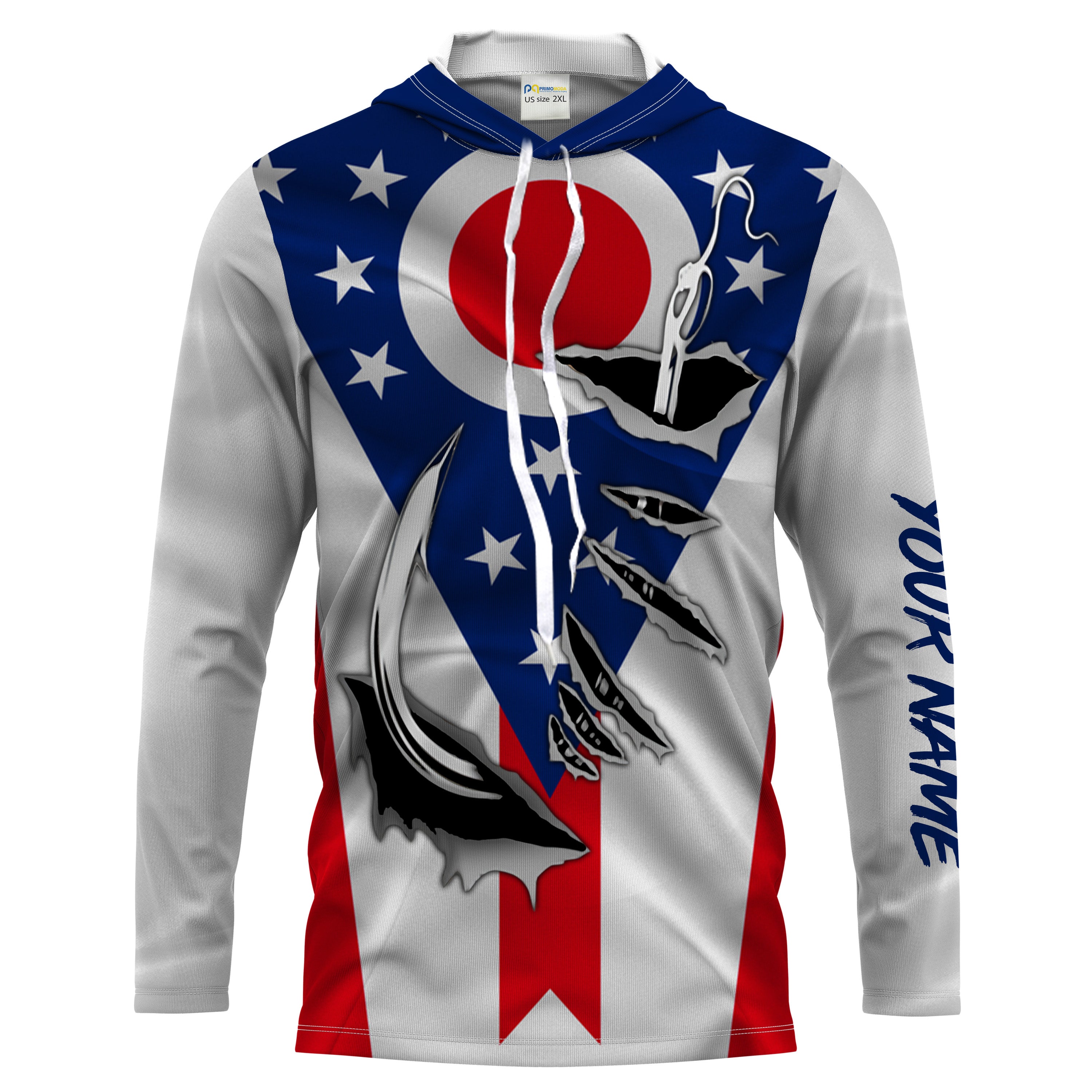OH Fishing 3D Fish Hook Ohio Flag UV protection Custom Men Long Sleeve performance Fishing Shirts - HPW43