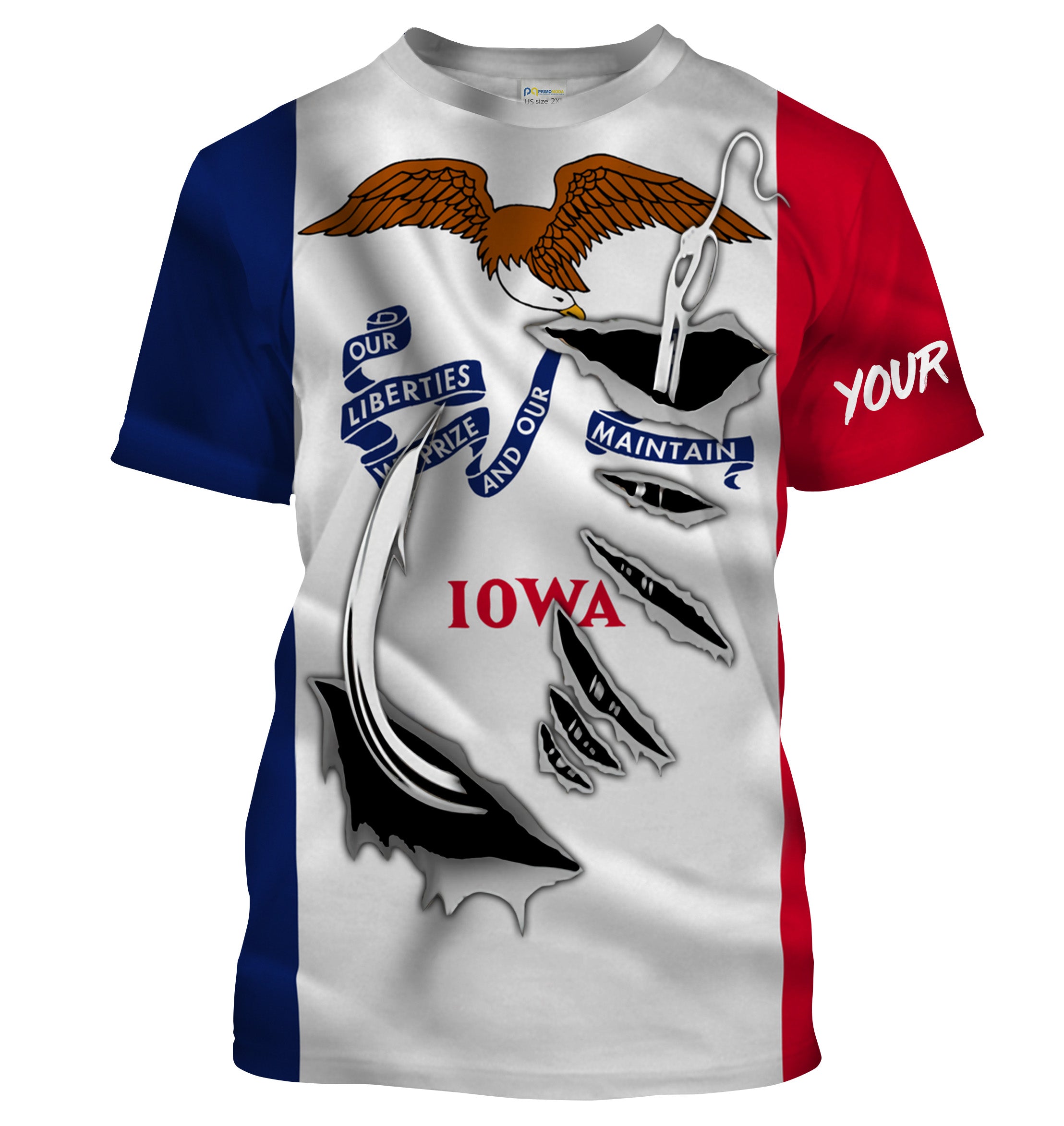 Iowa Flag 3D Fish Hook UV protection Custom Men performance Fishing T Shirts Fishing apparel - HPW44