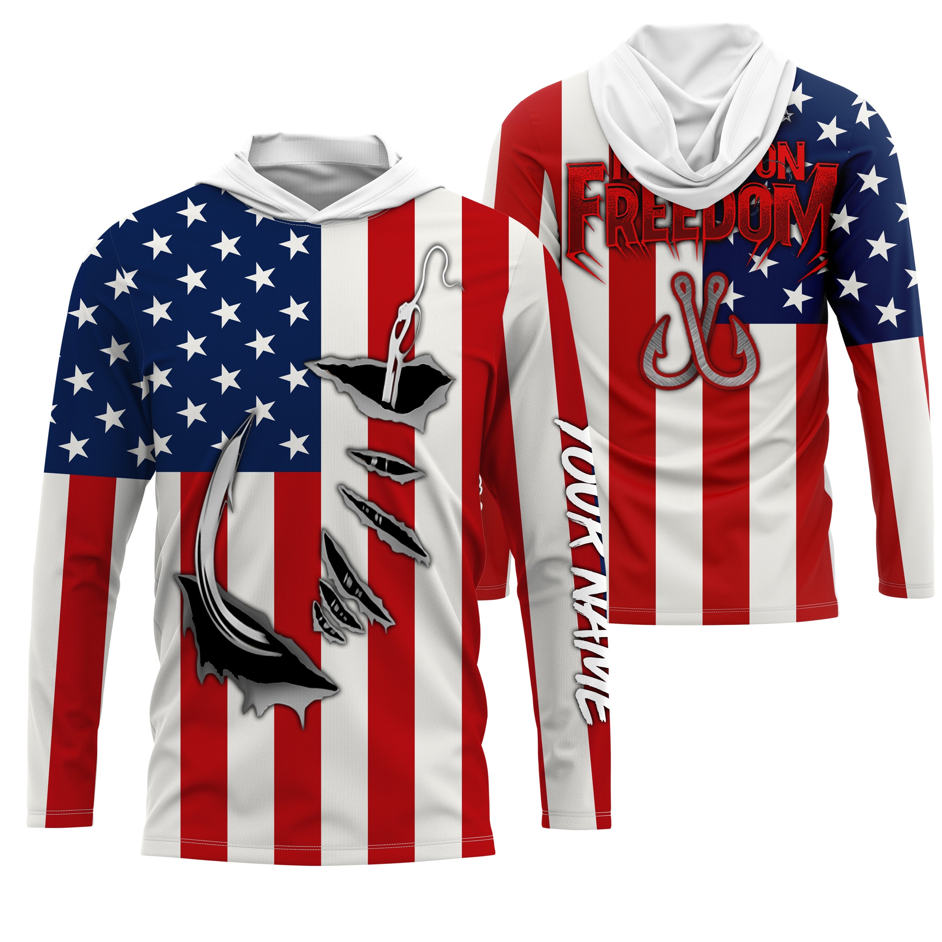 US Fishing Fish hook American Flag Custom Fishing Shirts, Personalized Patriotic Fishing gifts IPHW1790