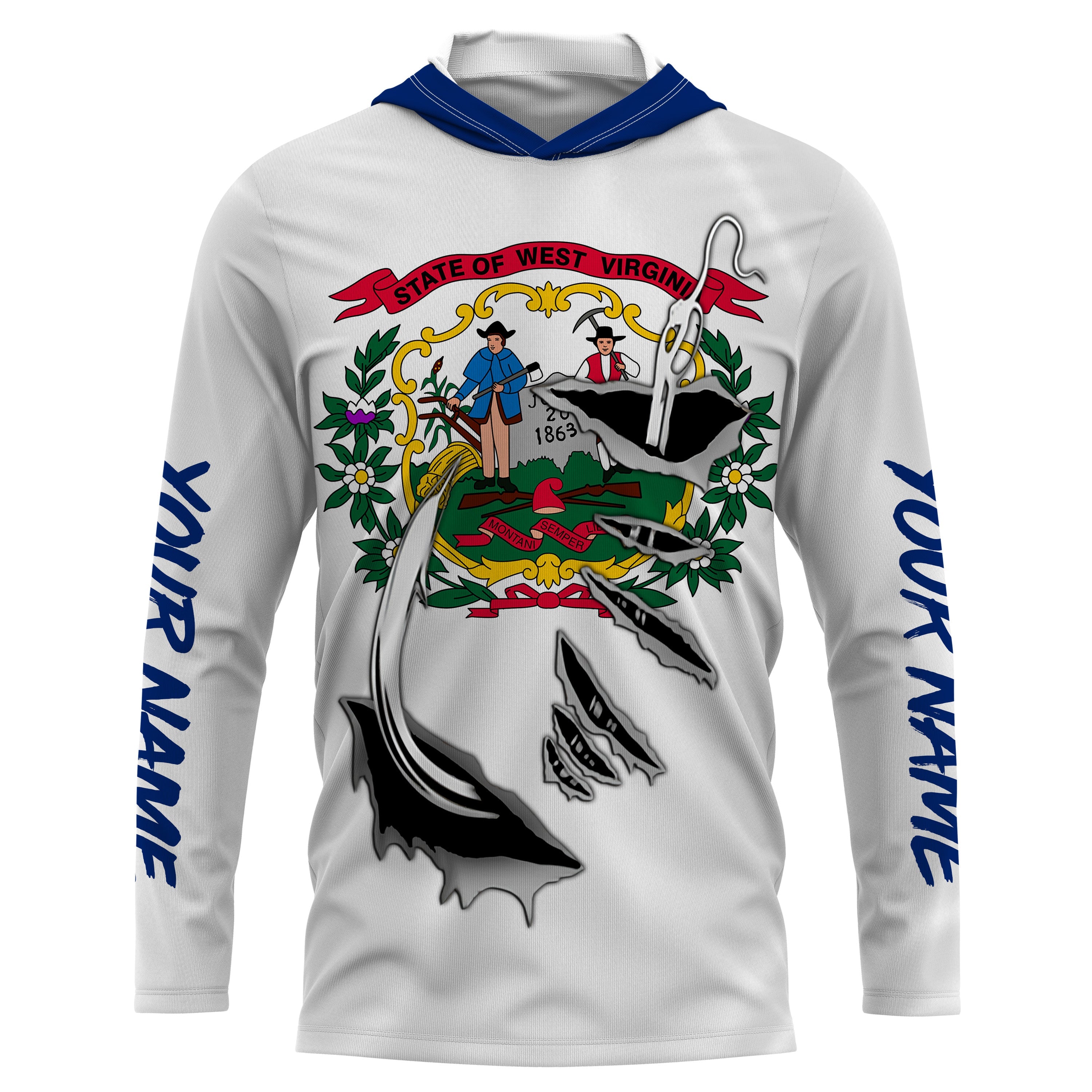 West Virginia Fishing hooks Custom Flag Fishing Shirts, West Virginia Fishing jerseys IPHW3018