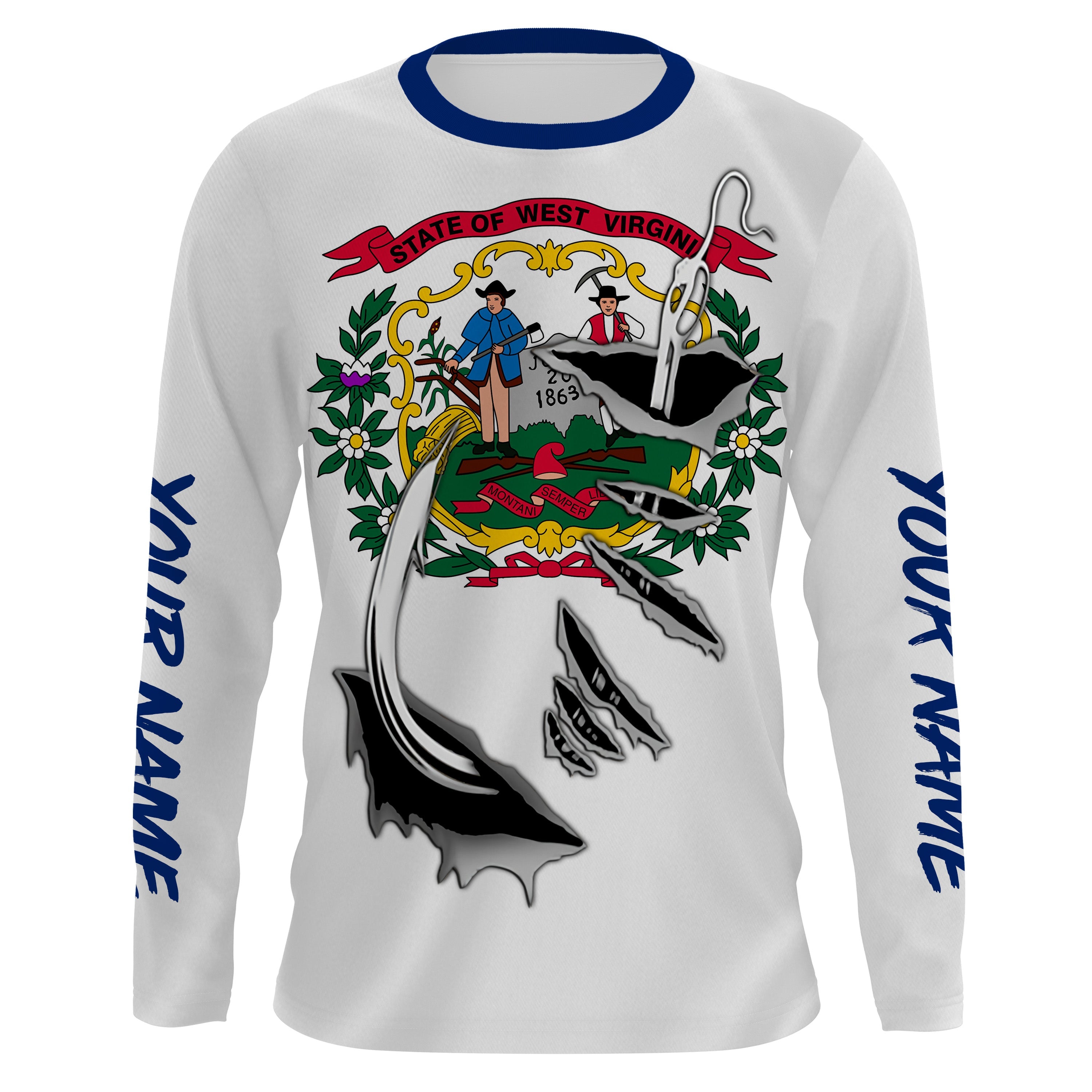 West Virginia Fishing hooks Custom Flag Fishing Shirts, West Virginia Fishing jerseys IPHW3018