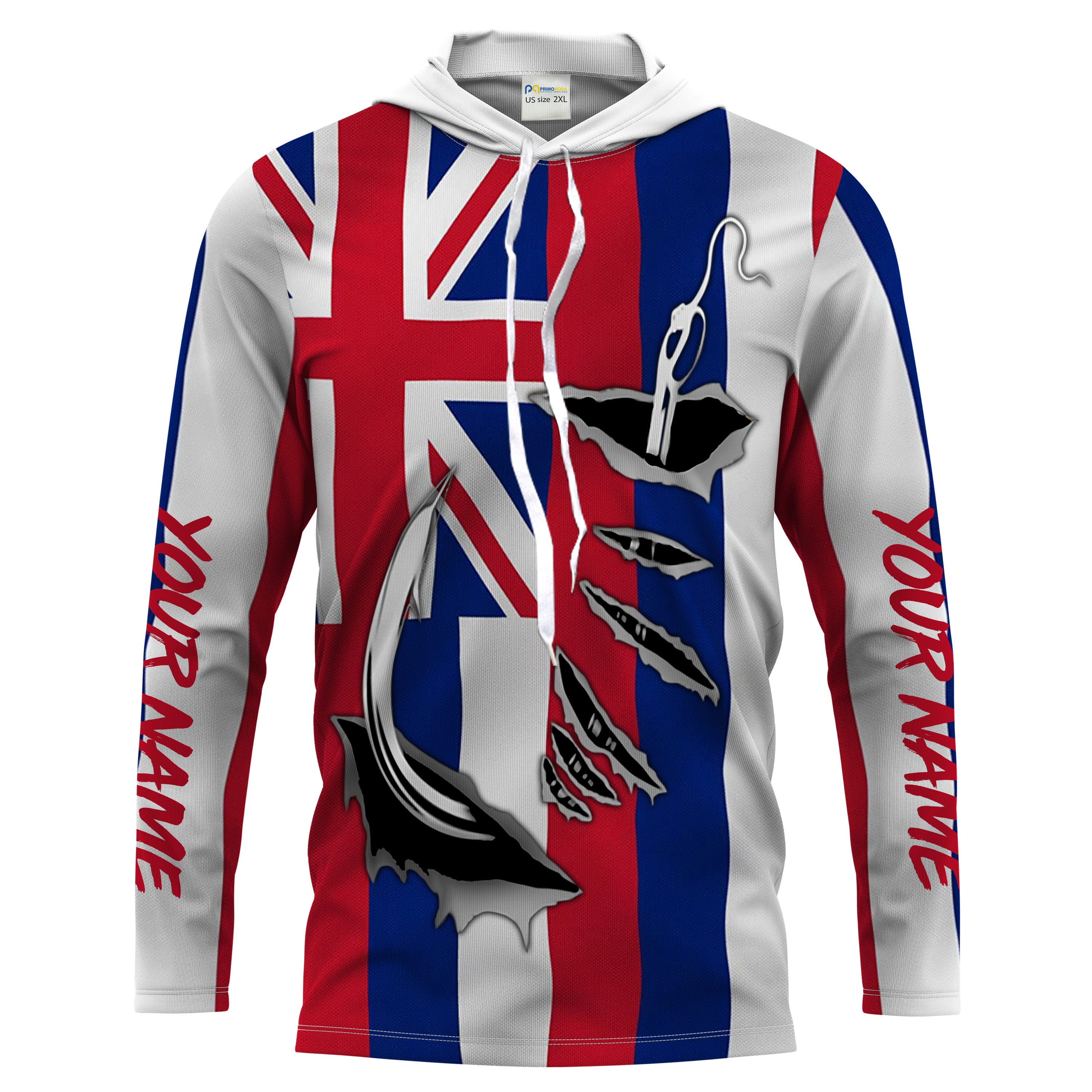HI Fishing 3D Fish Hook Hawaiian Flag Custom Men Long Sleeve performance Fishing Shirts - HPW51