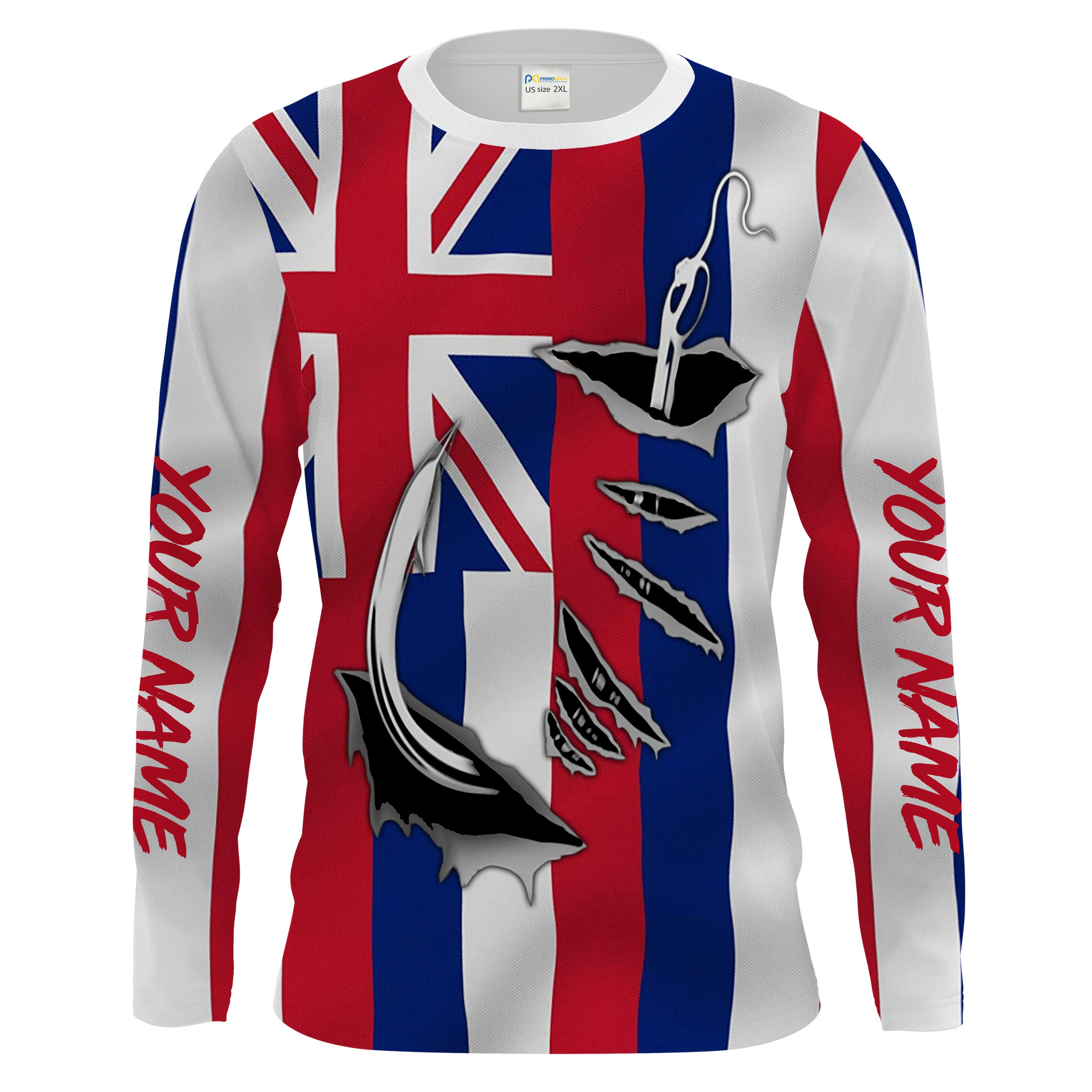 HI Fishing 3D Fish Hook Hawaiian Flag Custom Men Long Sleeve performance Fishing Shirts - HPW51