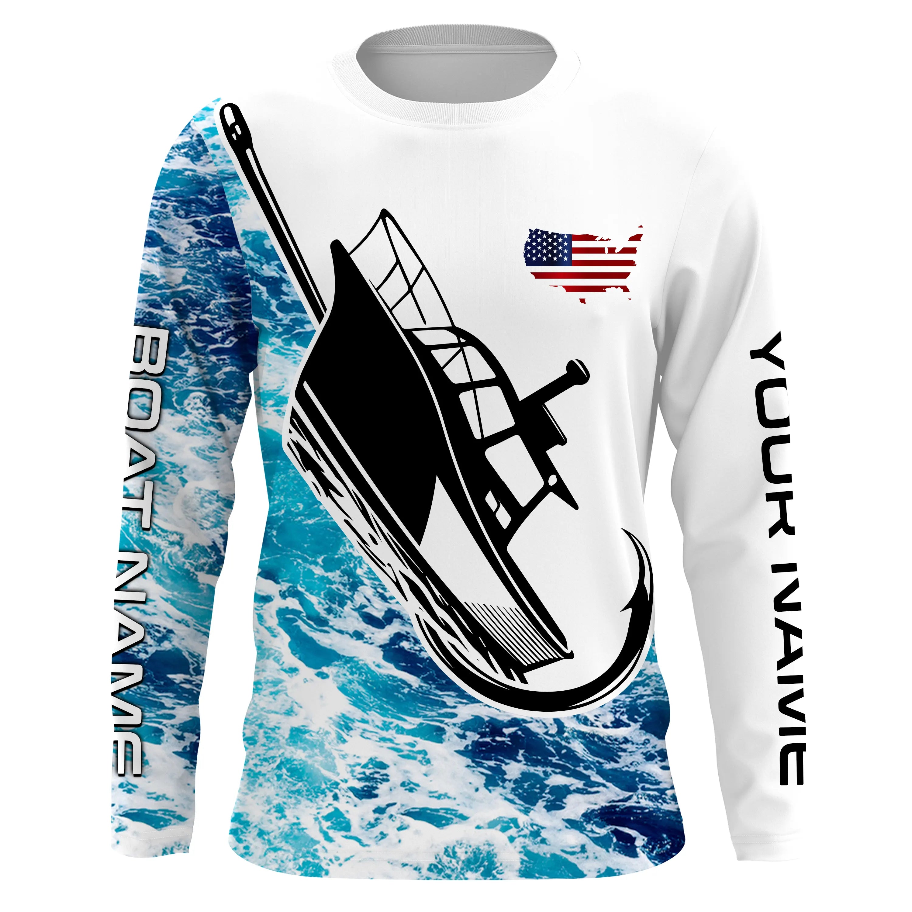 Custom Deep Sea Fishing Shirts With Boat Name, American Flag Saltwater –  FishingAmz