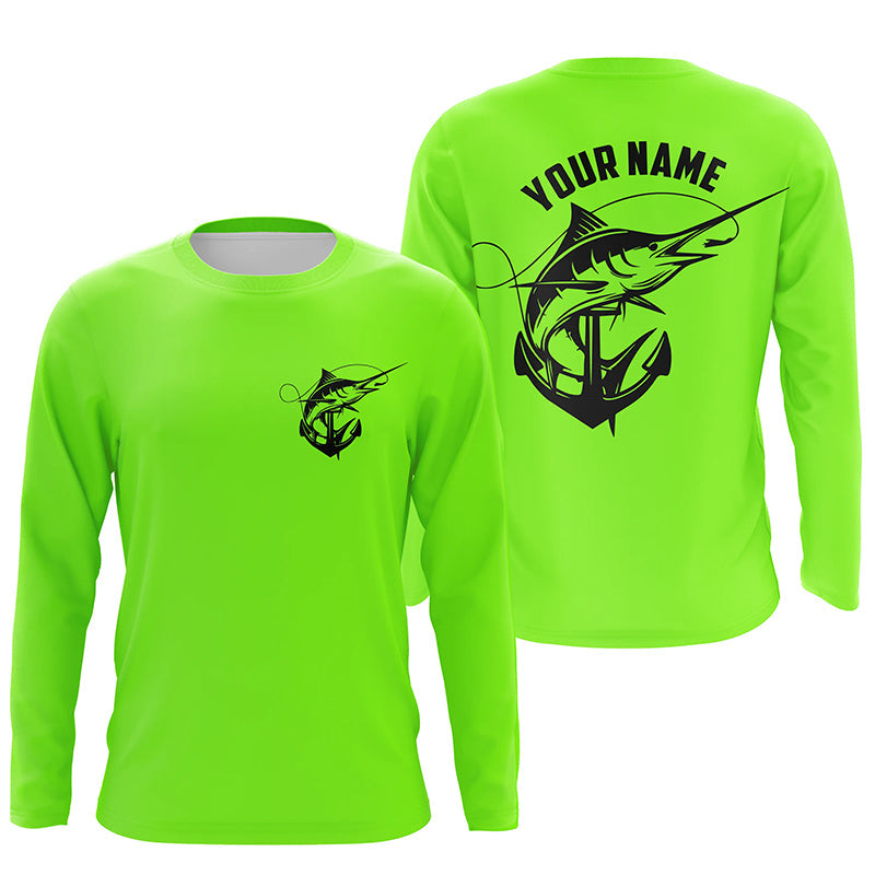 Marlin Saltwater Fishing Shirts, Personalized Marlin Long Sleeve Anchor Fishing Shirts IPHW3761