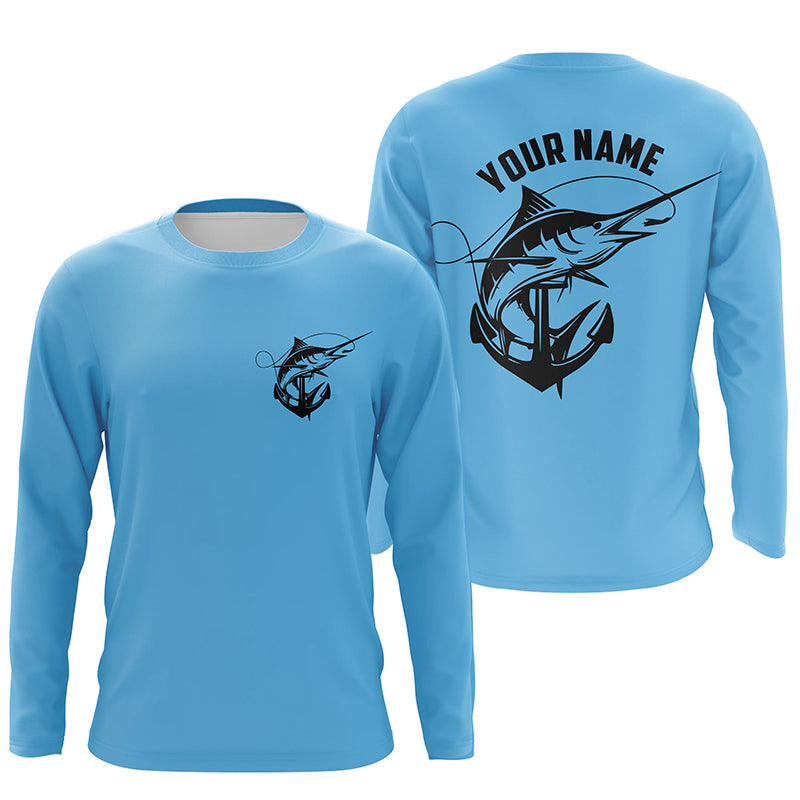 Marlin Saltwater Fishing Shirts, Personalized Marlin Long Sleeve Anchor Fishing Shirts IPHW3761