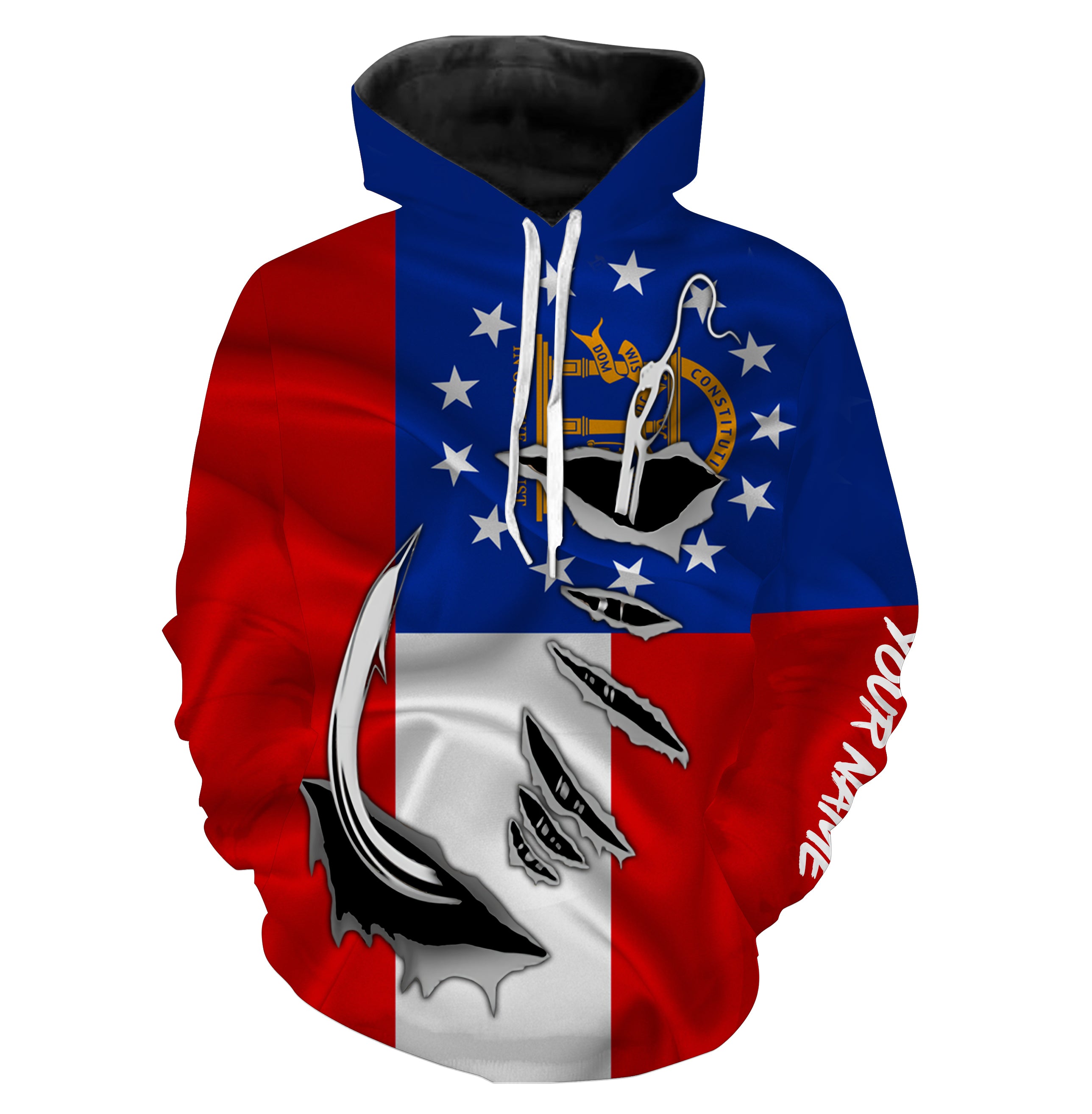 GA Fishing Fish Hook Georgia Flag Custom All over print Hoodie Fishing Shirts personalized fishing gifts - HPW38