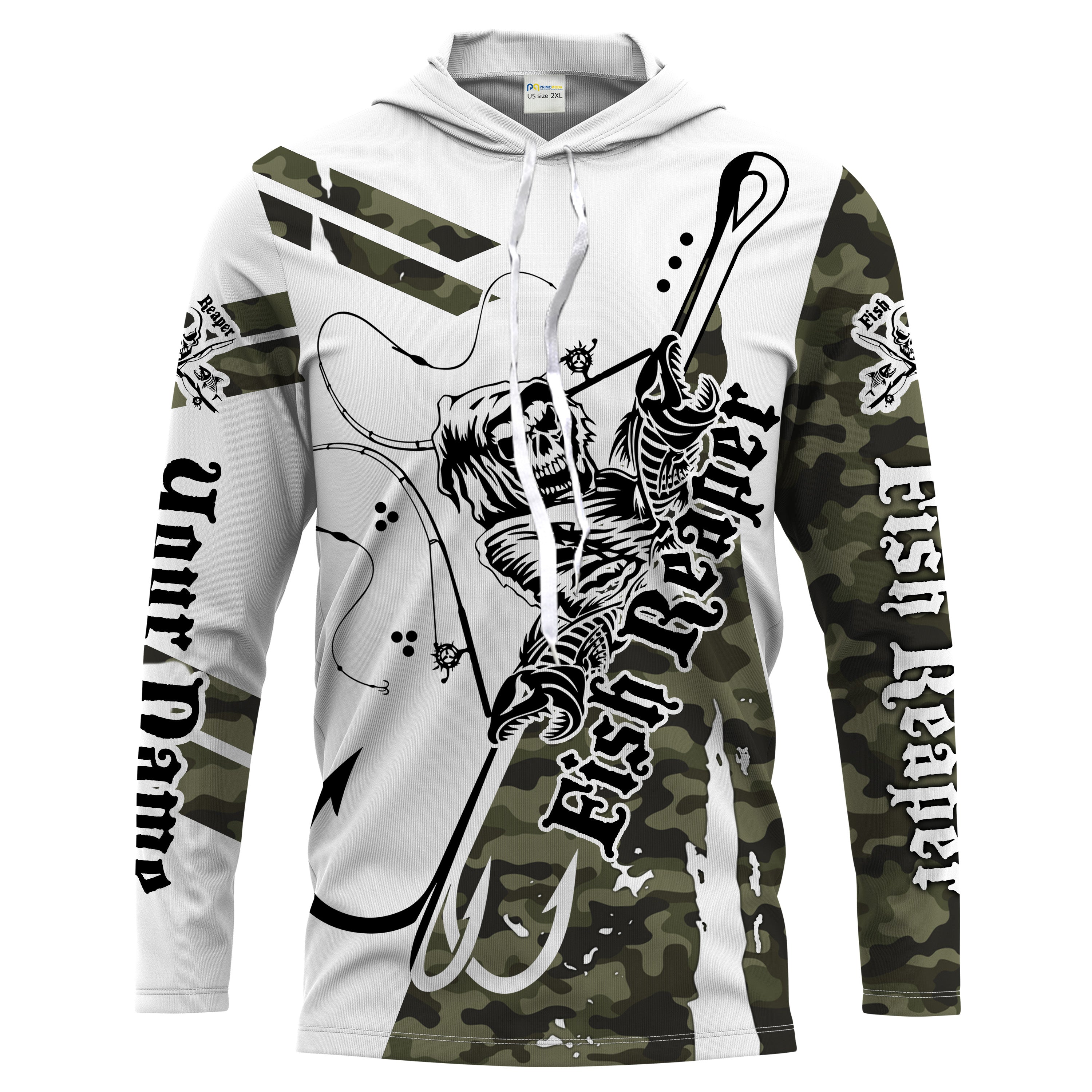 Fish reaper military camo Custom Men Long Sleeve Fishing Shirts, Fish skull personalized Fishing gifts - HPW63