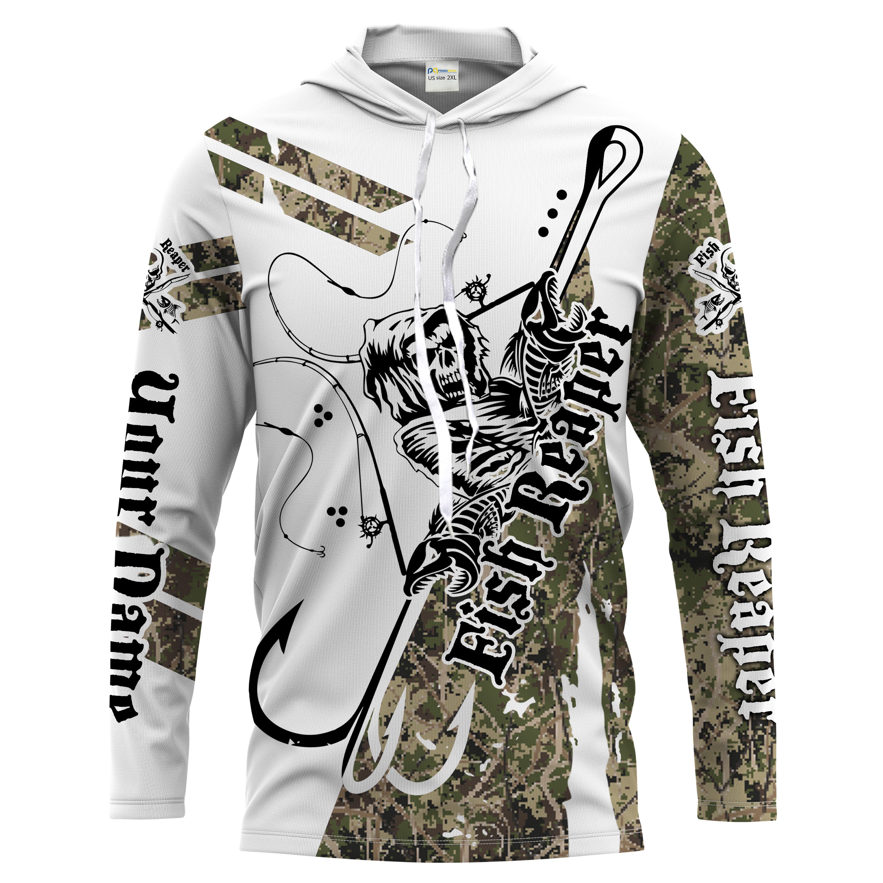 Fish reaper grass camo Custom Men Long Sleeve Fishing Shirts, Fish skull personalized Fishing gifts - HPW64