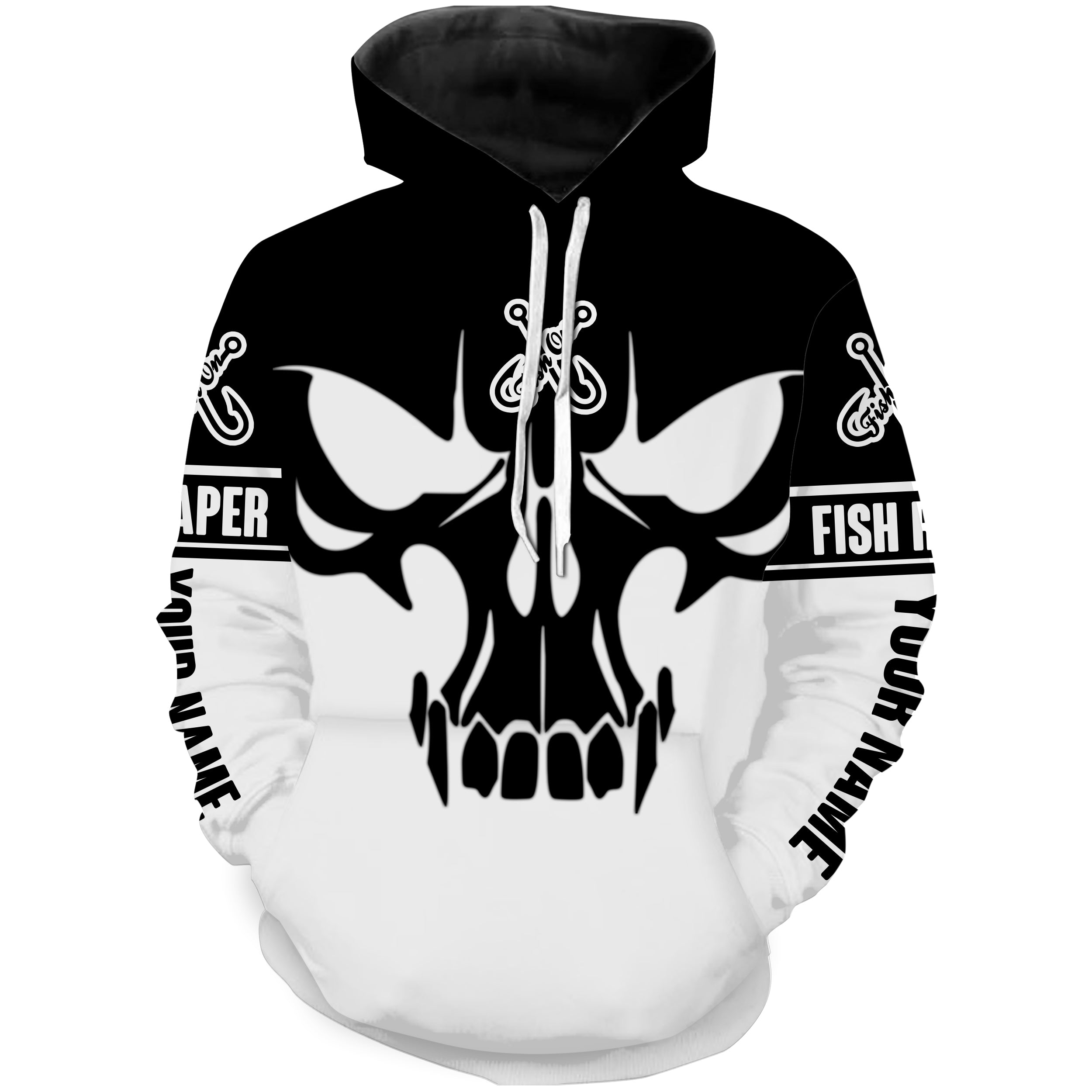 Black and White Fish Reaper Fish Skull Custom All over print Hoodie Fishing Shirts, Fish on Clothing - HPW374
