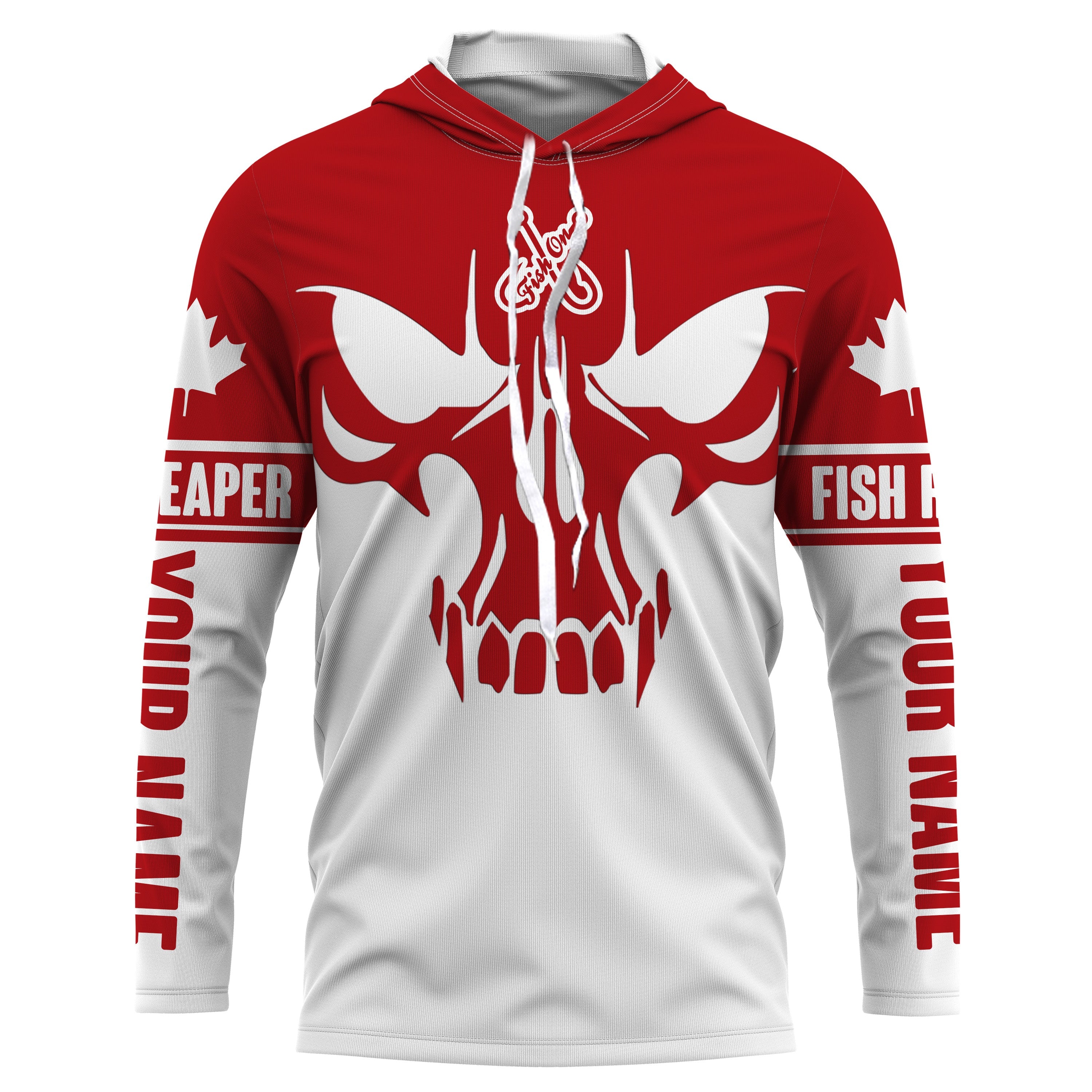 Canada Flag Custom Long Sleeve performance Fishing Shirts, Fish skull Fish reaper Fishing jerseys IPHW2946