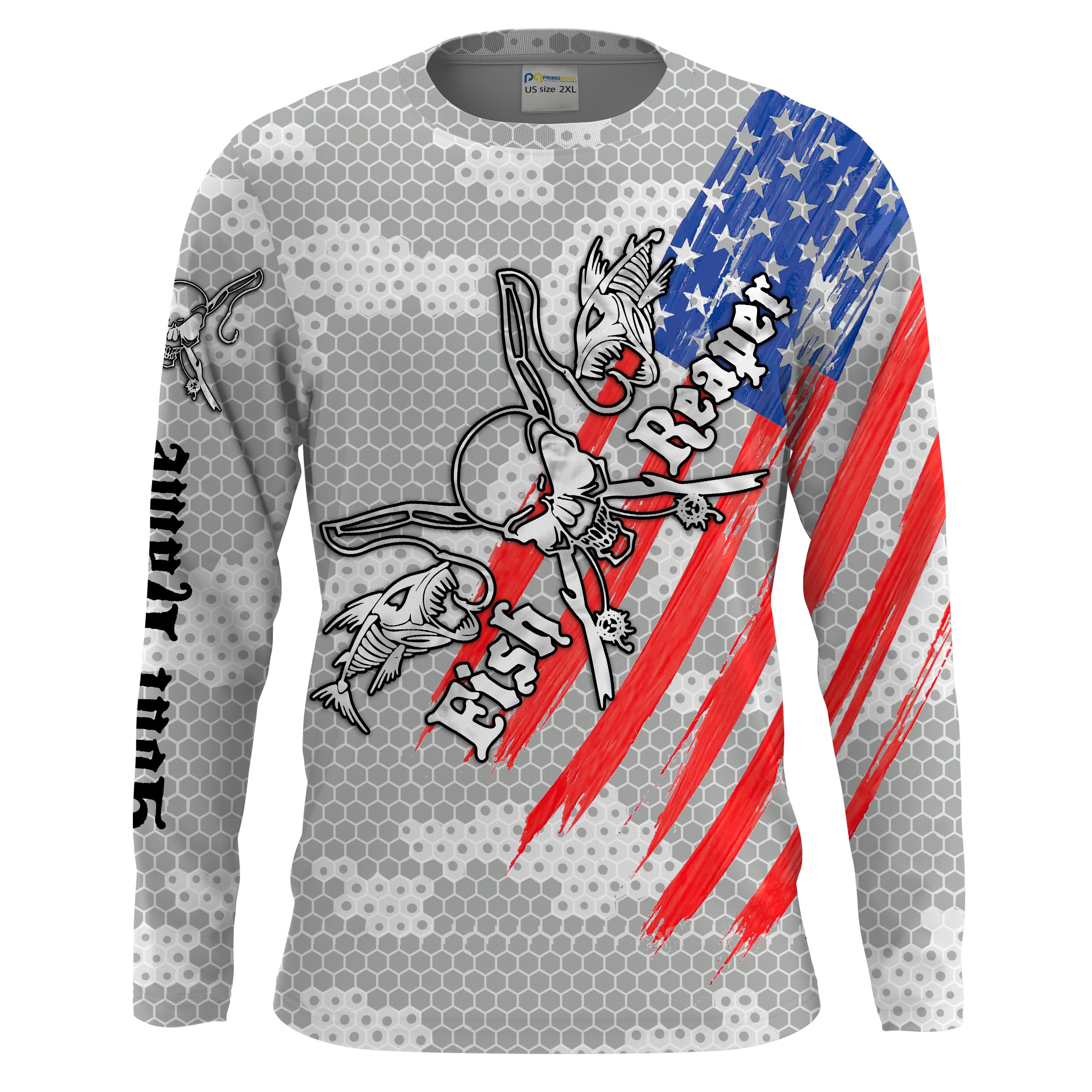 Fish reaper skull American Flag Custom Long Sleeve Fishing Shirts, personalized Patriotic Fishing gifts - HPW194