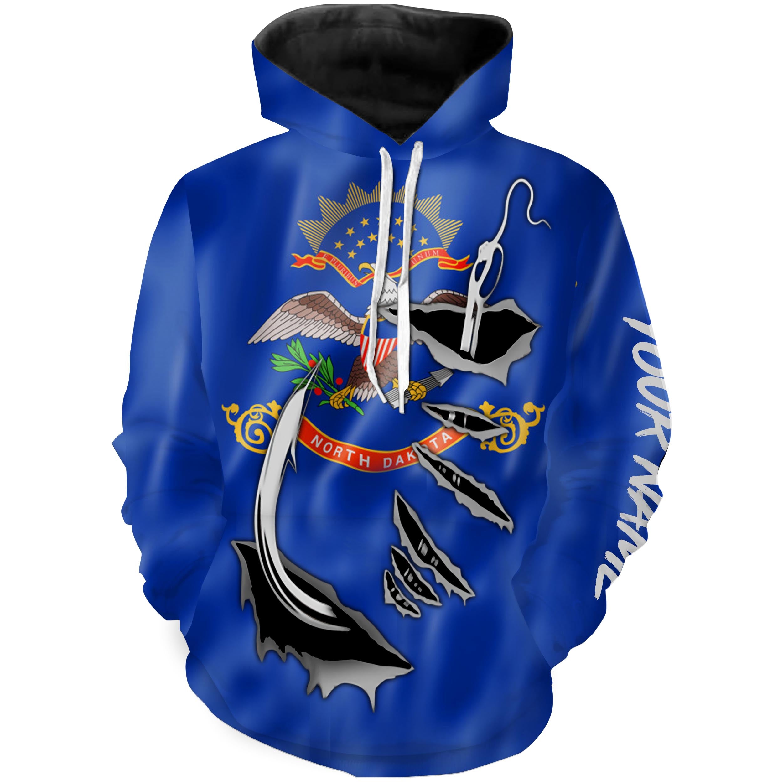 North Dakota Fishing Flag 3D Fish Hook Custom All over print Hoodie Fishing Shirts - HPW361