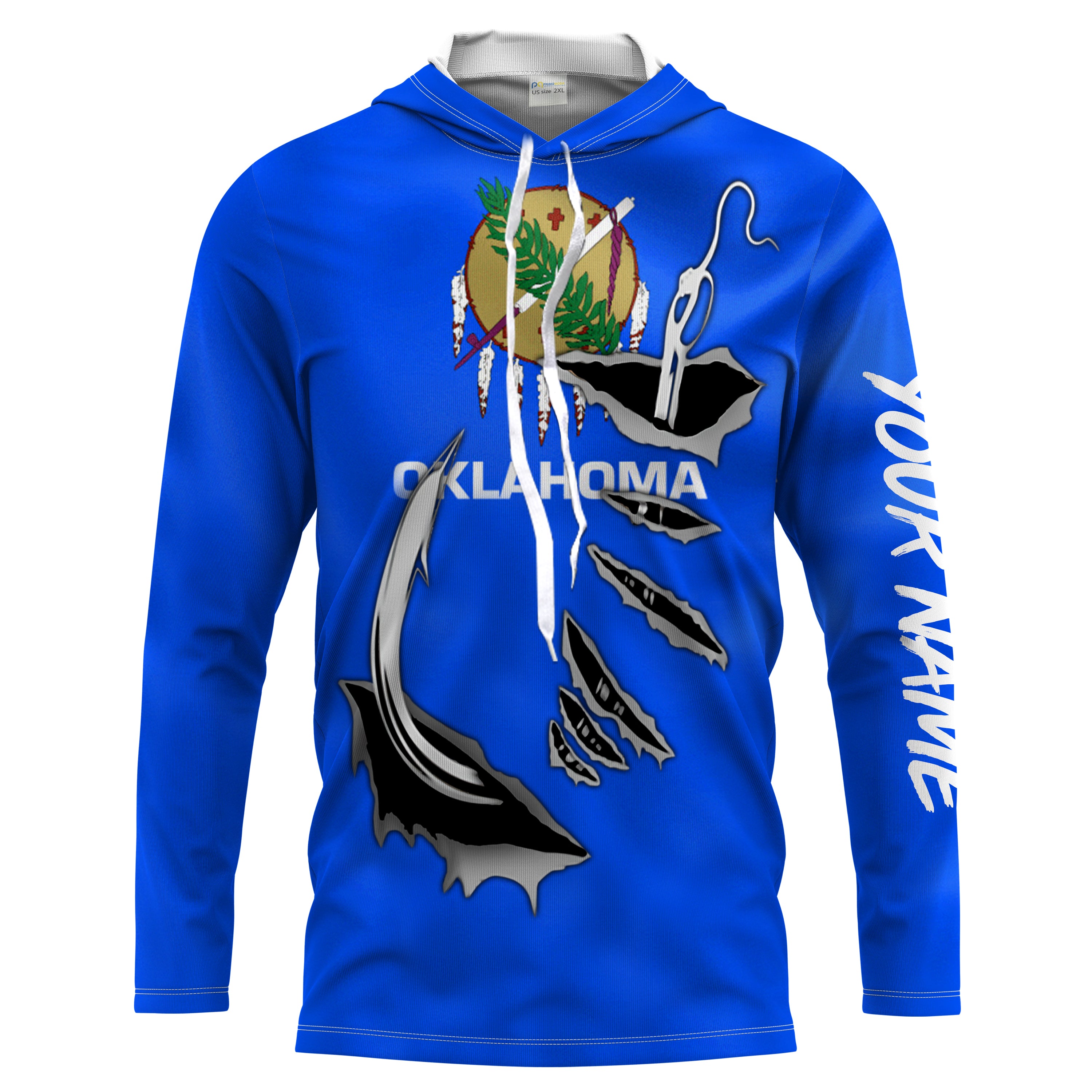 Oklahoma Flag 3D Fish Hook UV Protection Custom Long Sleeve performance Fishing Shirts for Men - HPW48