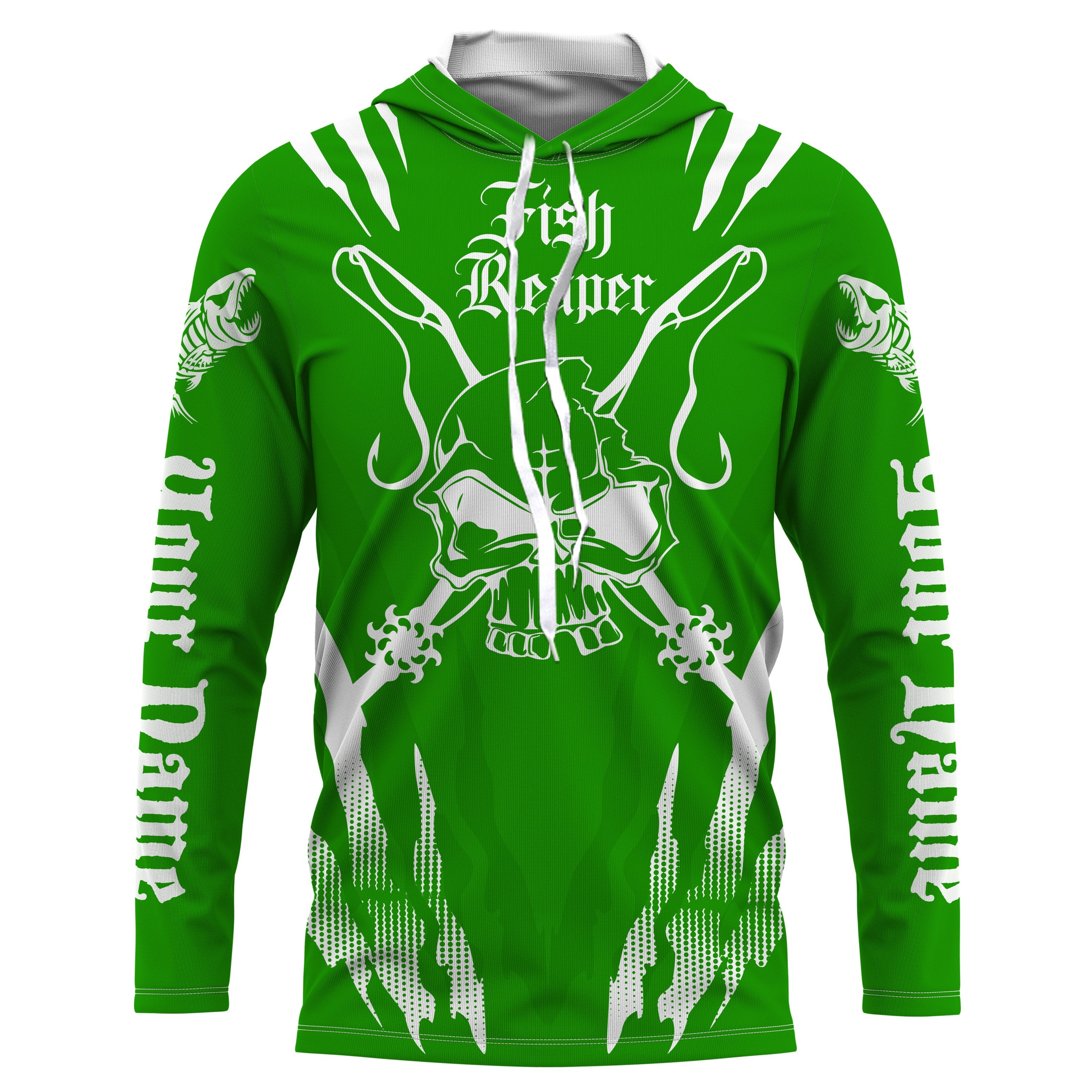 Fish reaper Custom Long Sleeve performance Fishing Shirts, Skull Fishing jerseys| green IPHW3003
