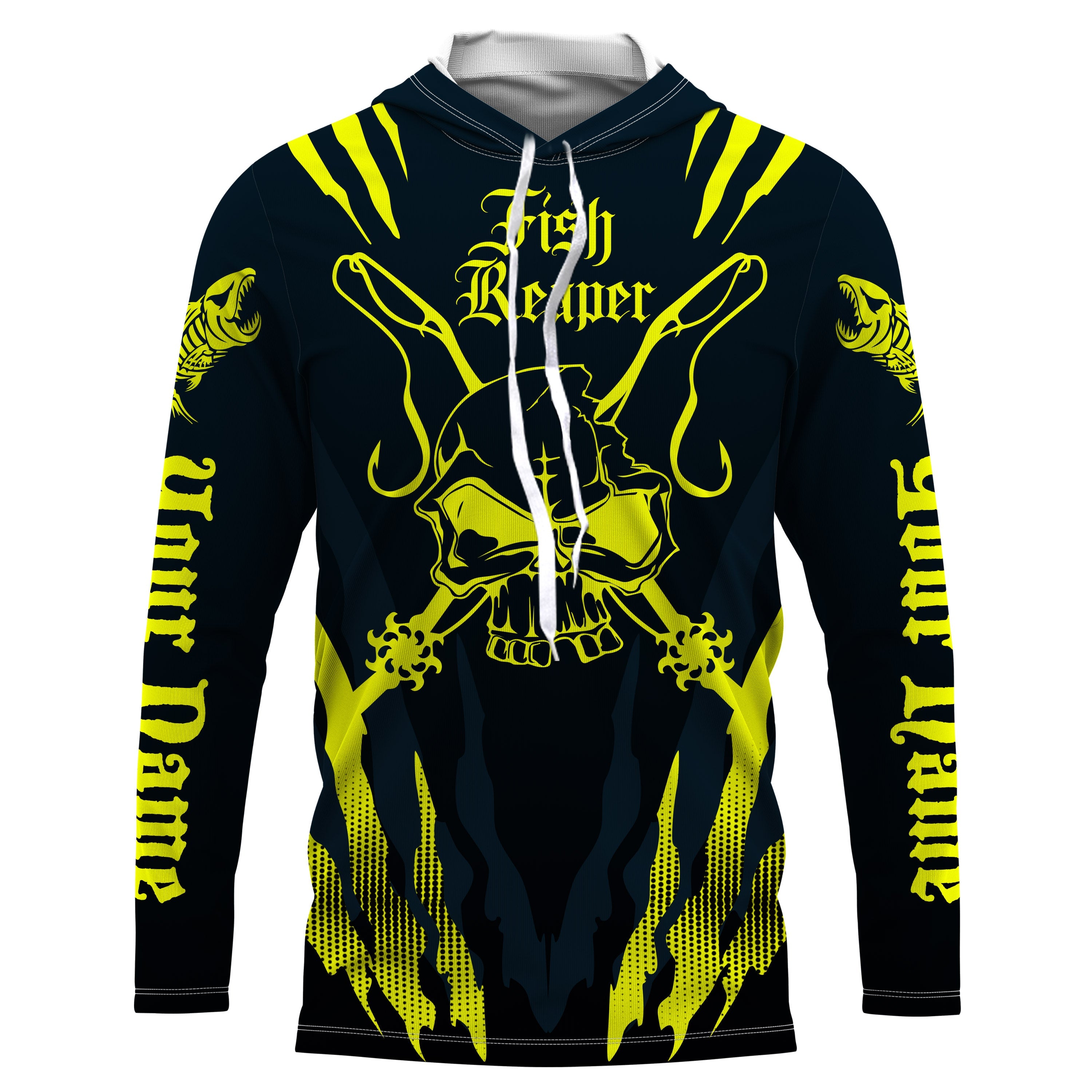 Fish reaper Custom Long Sleeve performance Fishing Shirts, Skull Fishing jerseys | yellow IPHW3030