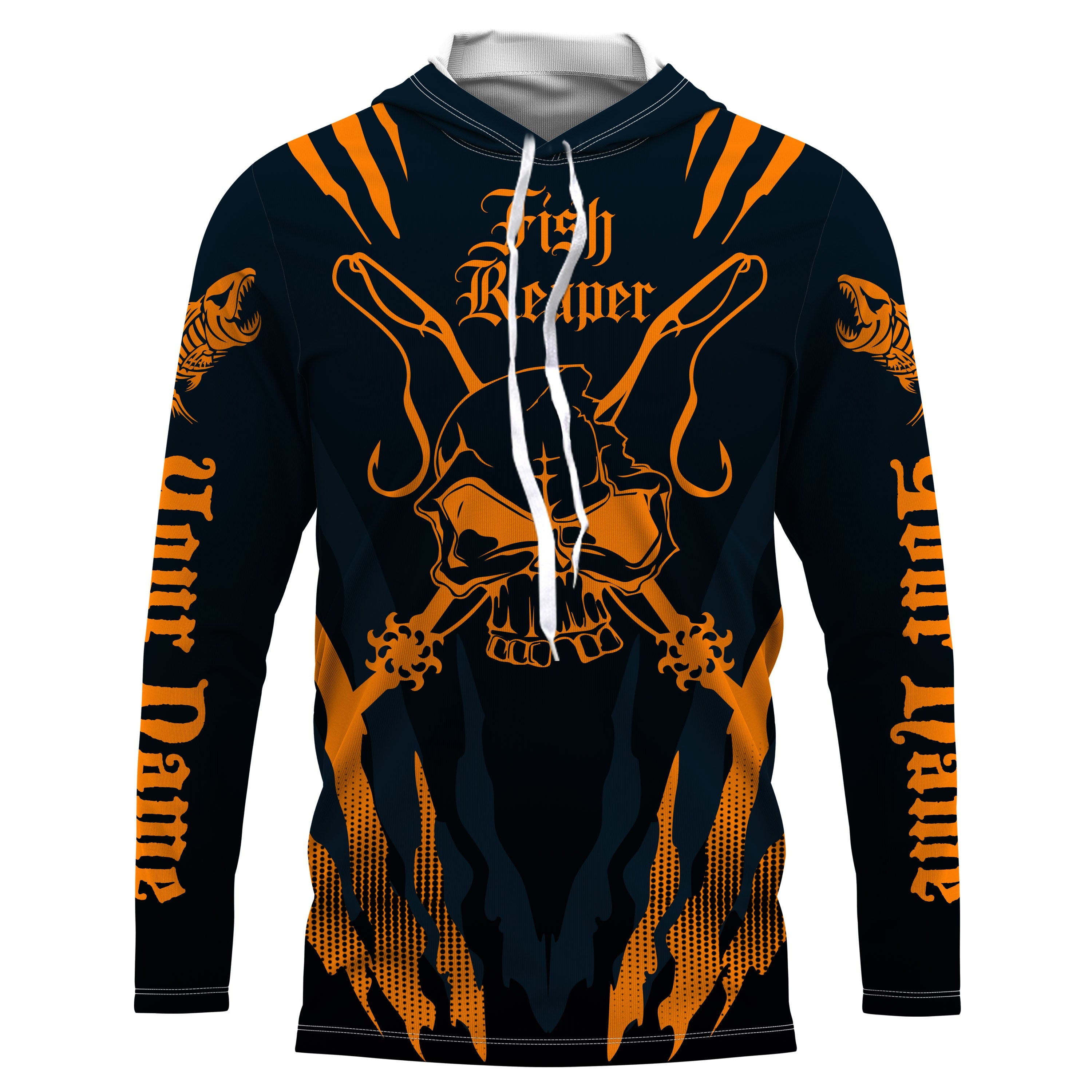 Fish reaper Custom Long Sleeve performance Fishing Shirts, Skull Fishing jerseys | orange IPHW3031