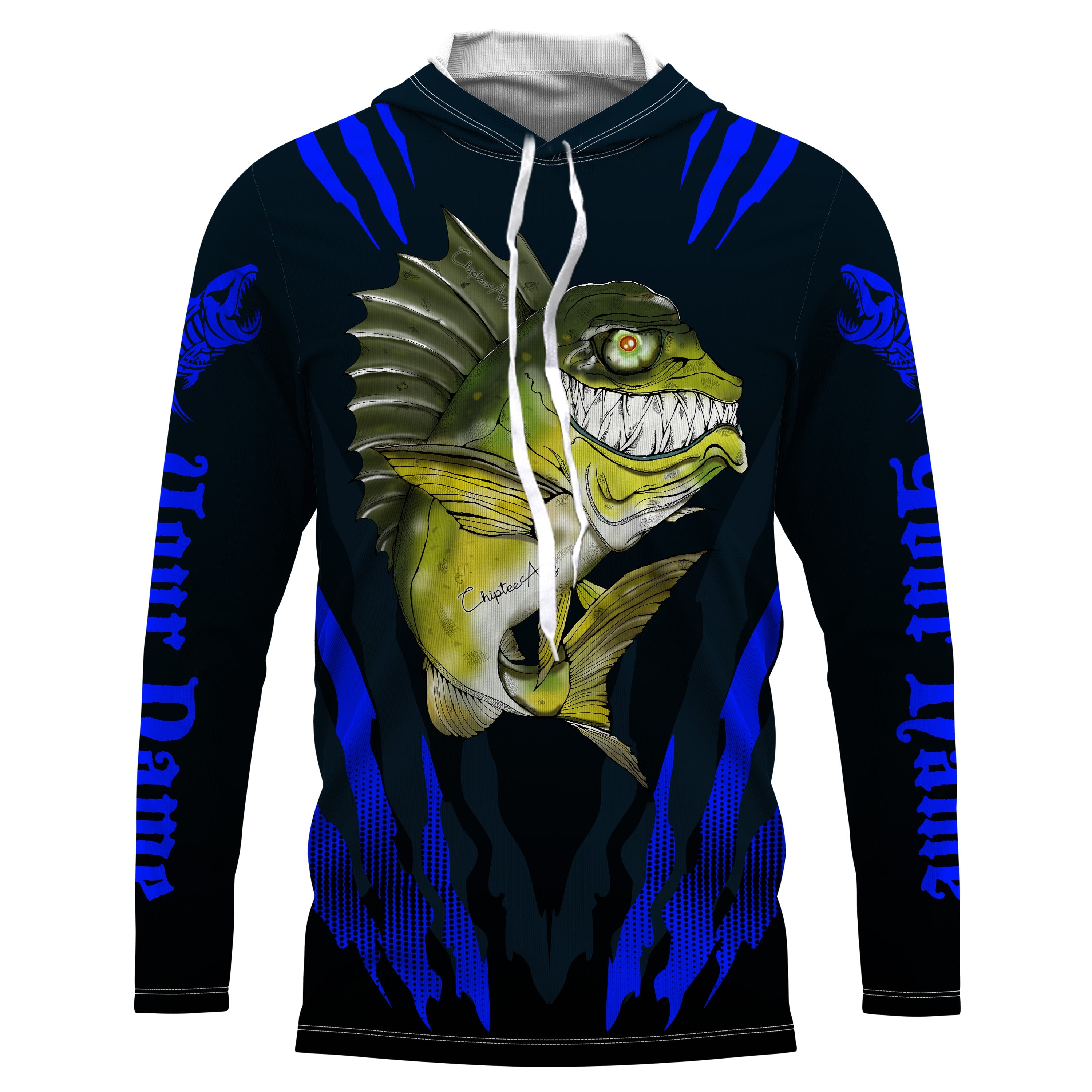 Angry Bass Fishing Custom Long sleeve Fishing Shirts, Bass fish reaper fishing jerseys | blue IPHW3375