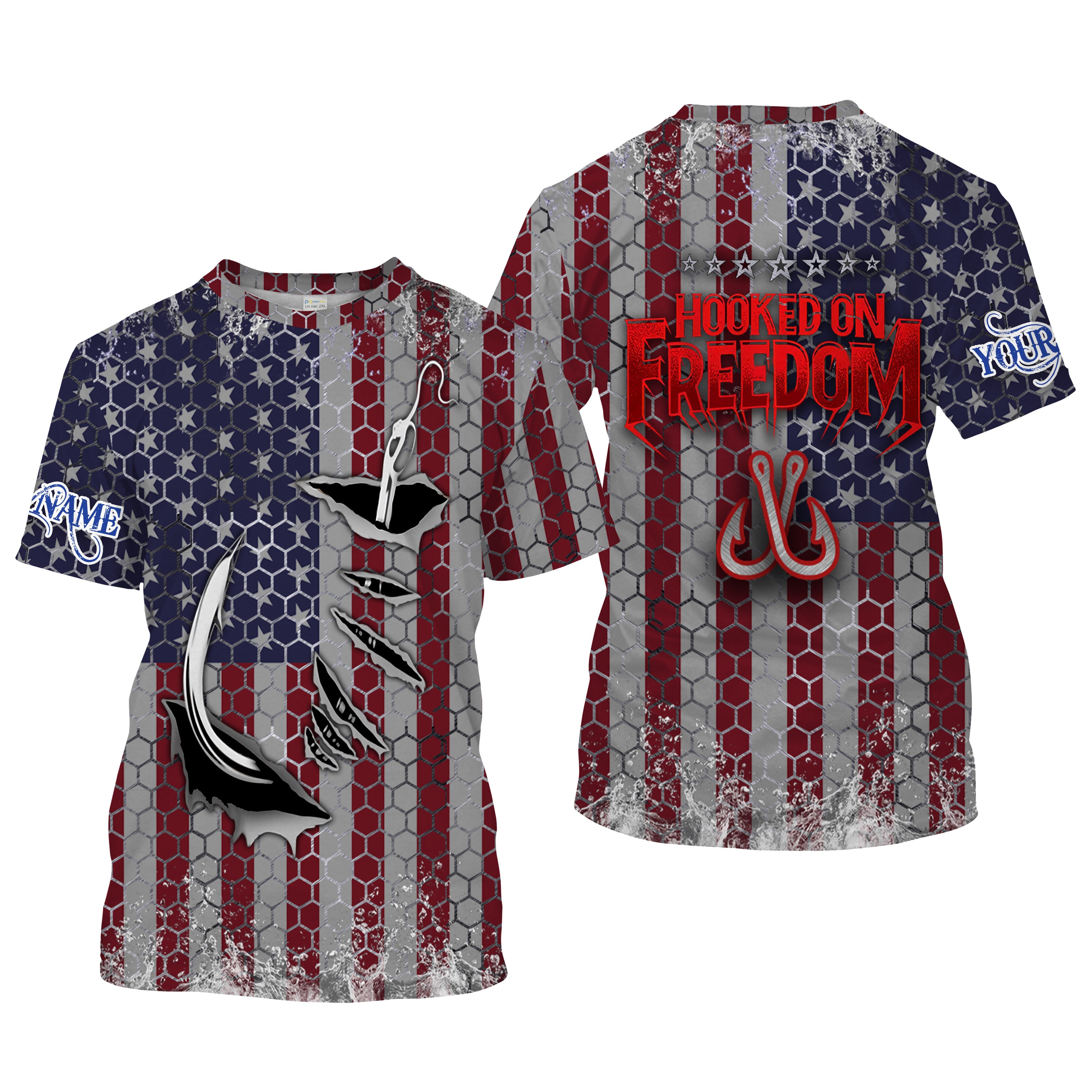 American Flag Fish Hook Custom Men Fishing T Shirts Personalized Patriotic Fishing Gifts - HPW32