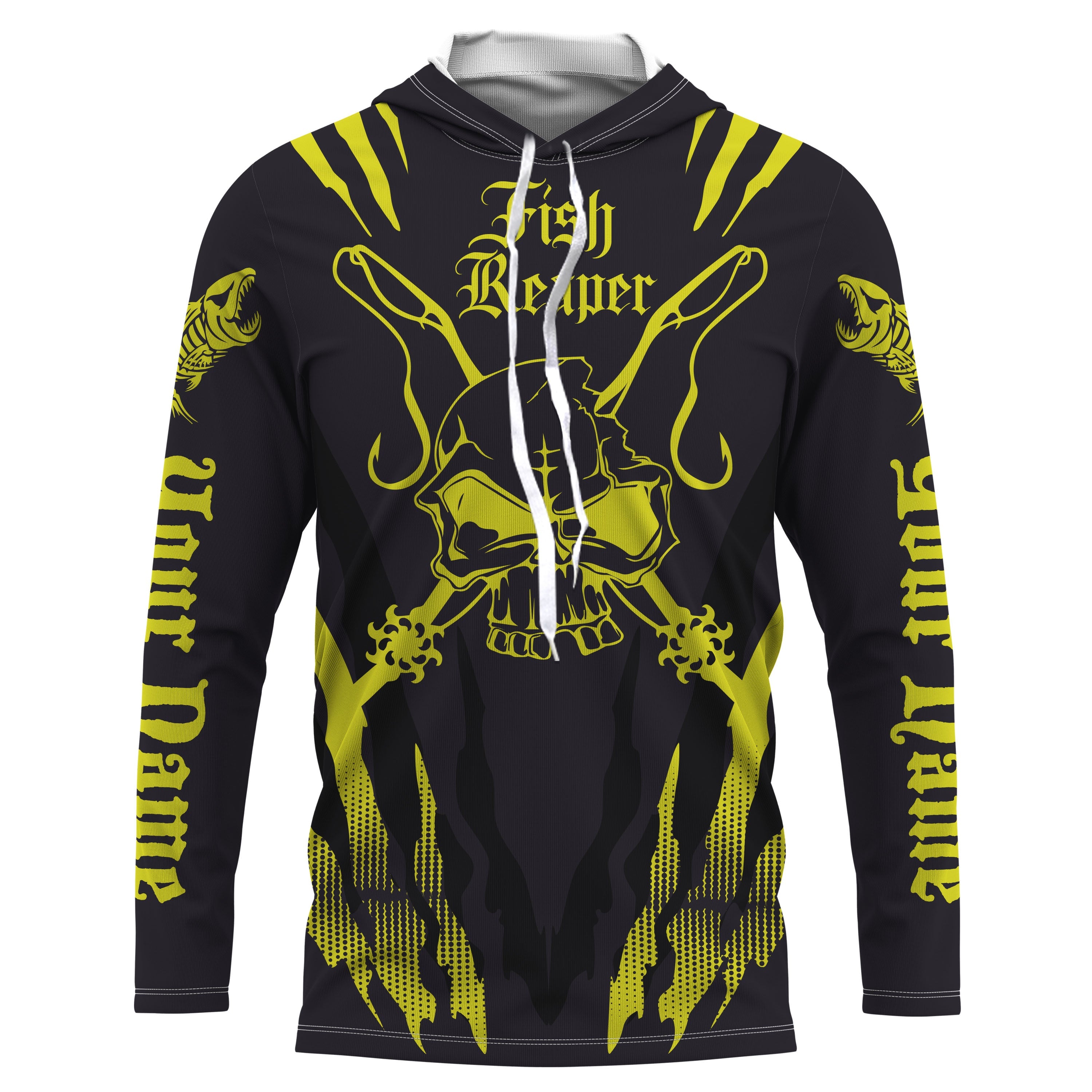Fish reaper Custom Long Sleeve performance Fishing Shirts, Skull Fishing jerseys | yellow IPHW3058