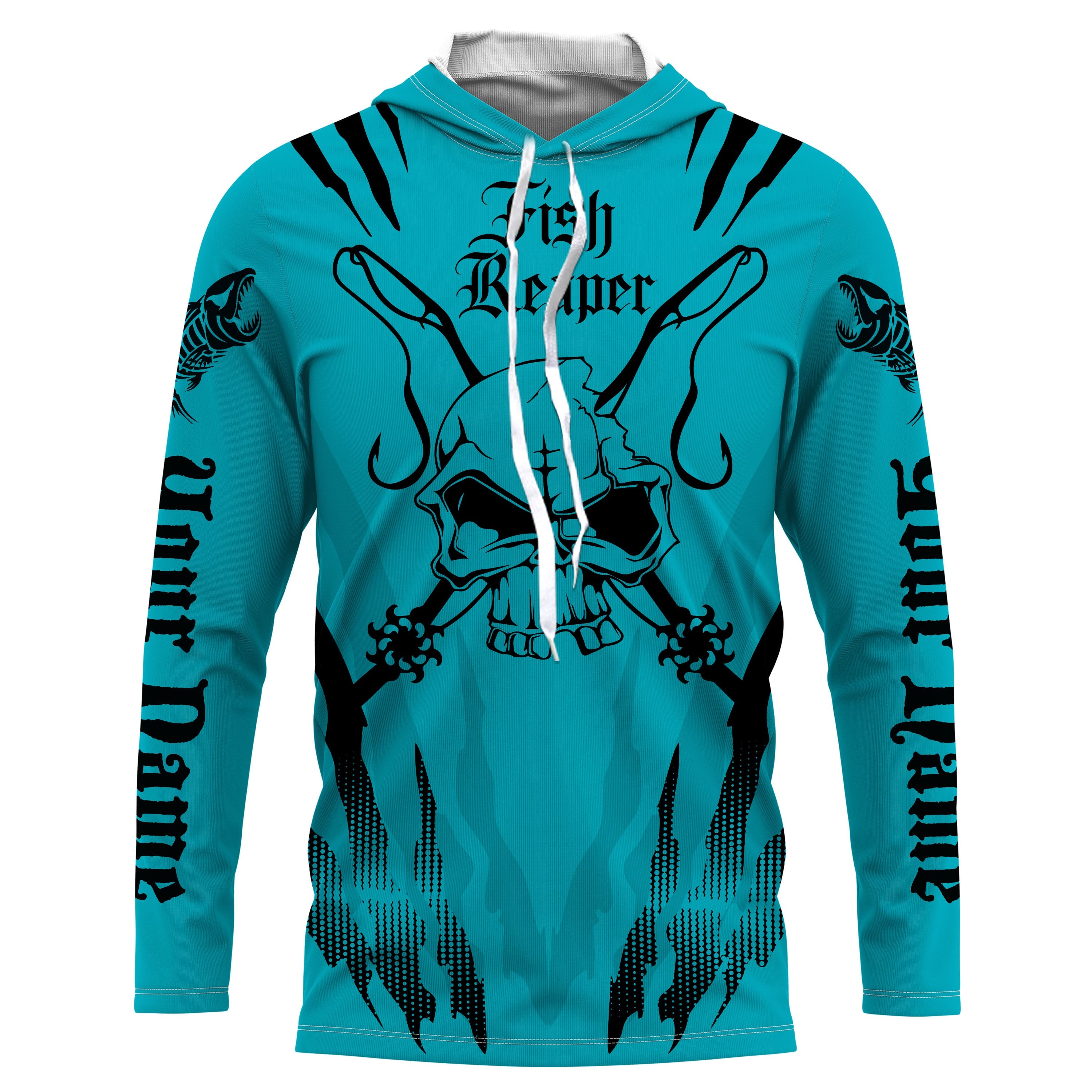 Fish reaper Custom Long Sleeve performance Fishing Shirts, Skull Fishing jerseys | blue IPHW3059
