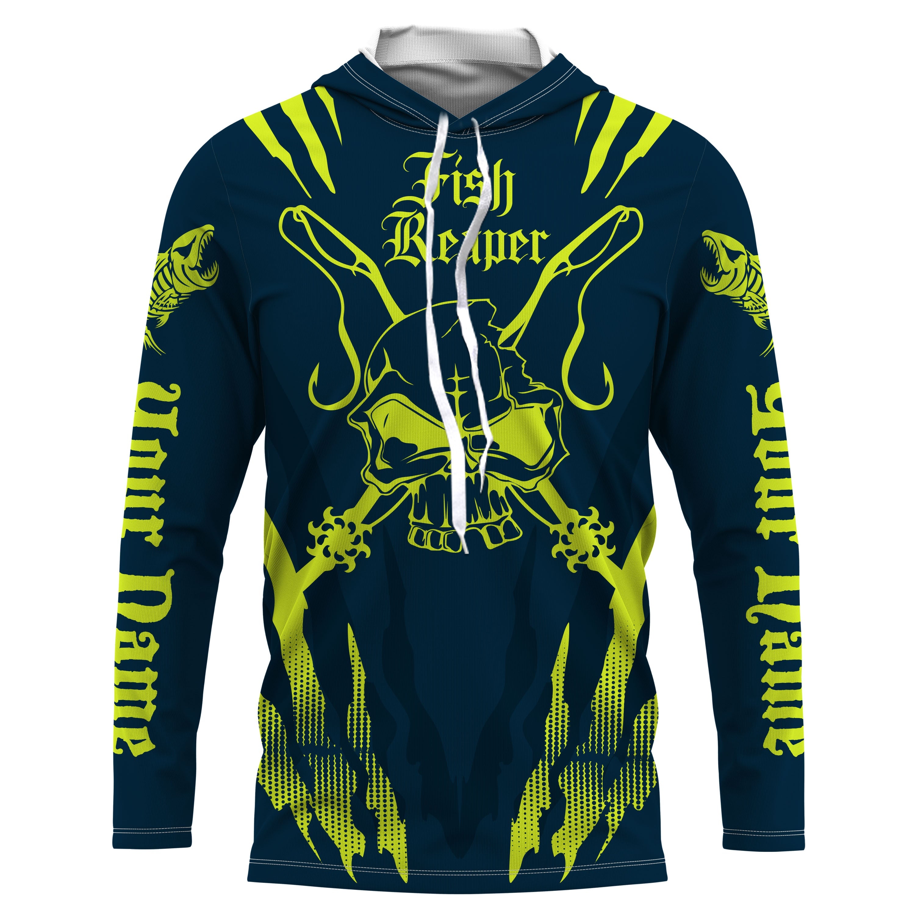 Fish reaper Custom Long Sleeve performance Fishing Shirts, Skull Fishing jerseys | dark blue IPHW3060