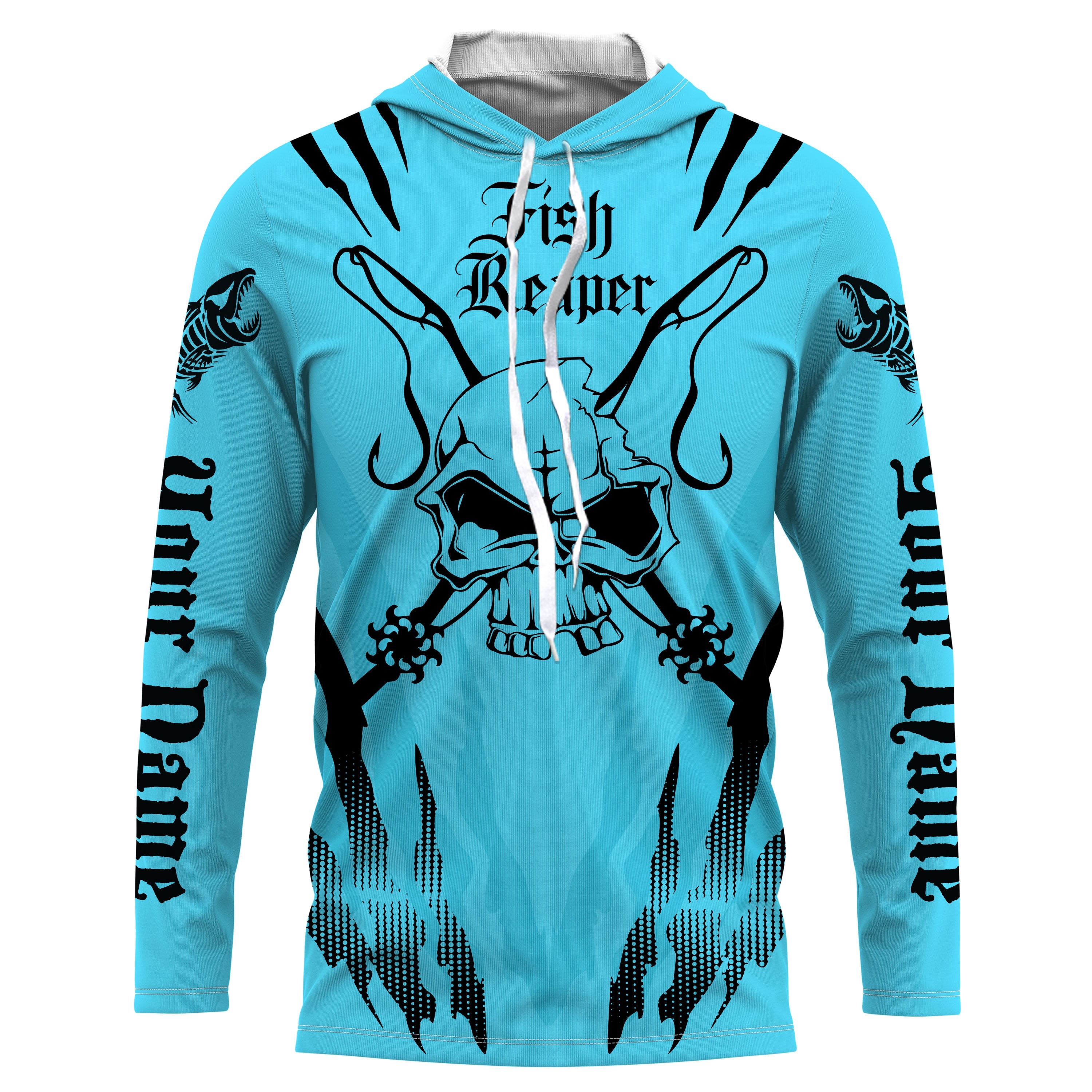 Fish reaper Custom Long Sleeve performance Fishing Shirts, Skull Fishing jerseys | blue IPHW3083