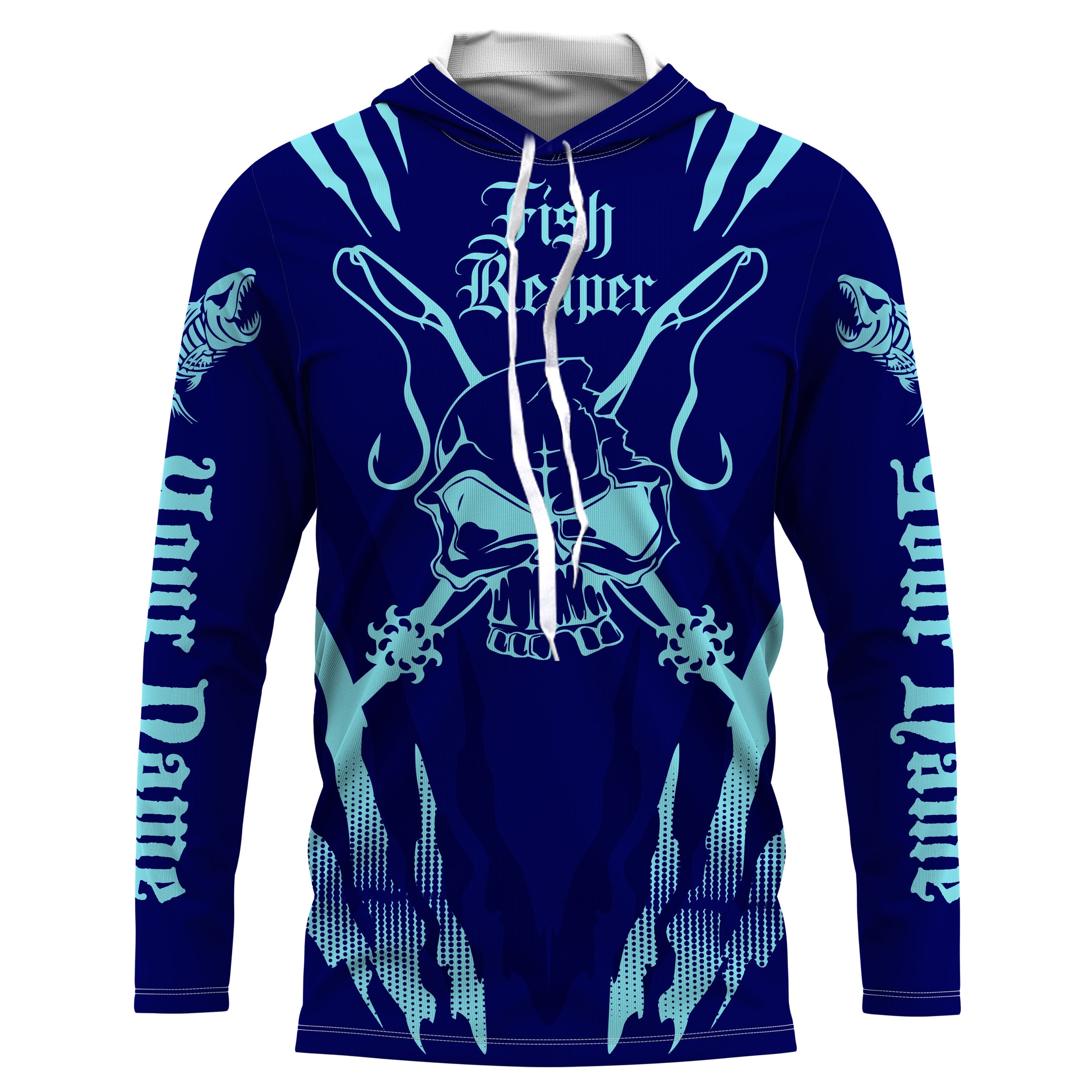 Fish reaper Custom Long Sleeve performance Fishing Shirts, Skull Fishing jerseys | navy blue IPHW3085