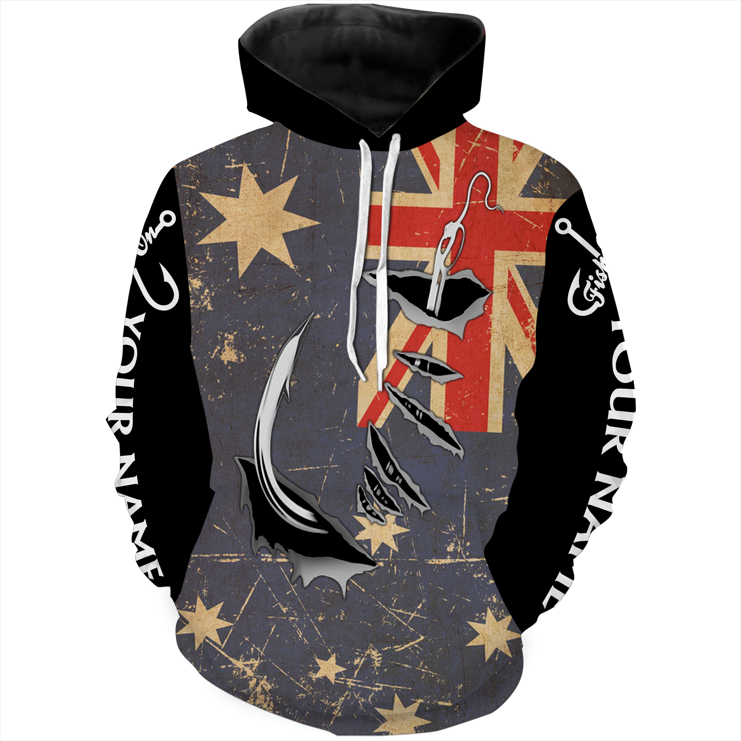 Custom fishing shirts Australia Flag Fishing Fish Hook Fishing shirts | Hoodie - NPQ642