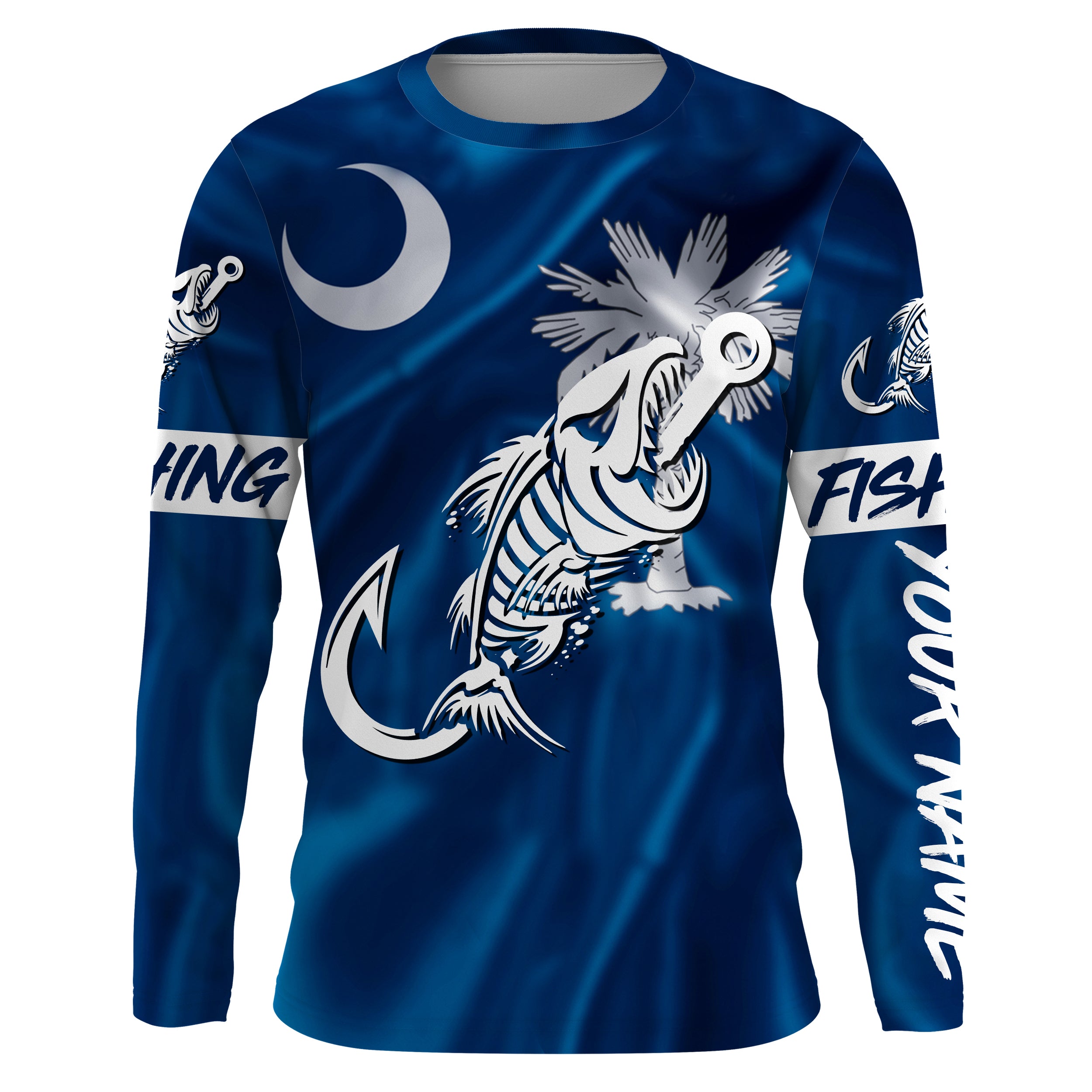 SC Fishing Custom South Carolina Flag Fish hook skull Long sleeve, Long Sleeve Hooded NPQ692