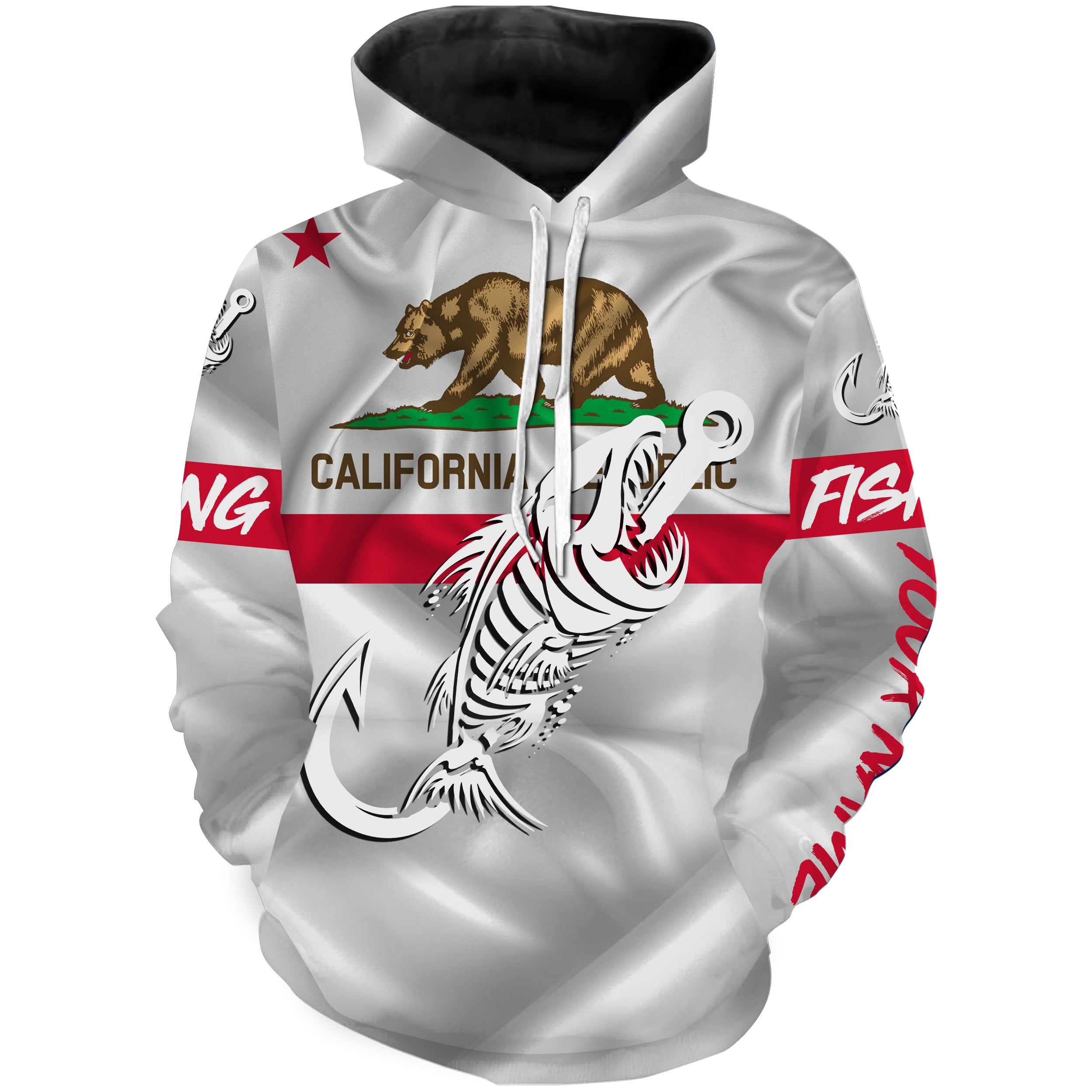 CA Fishing 3D Fish Hook California Flag Fish skull custom fishing shirts | Hoodie - NPQ693