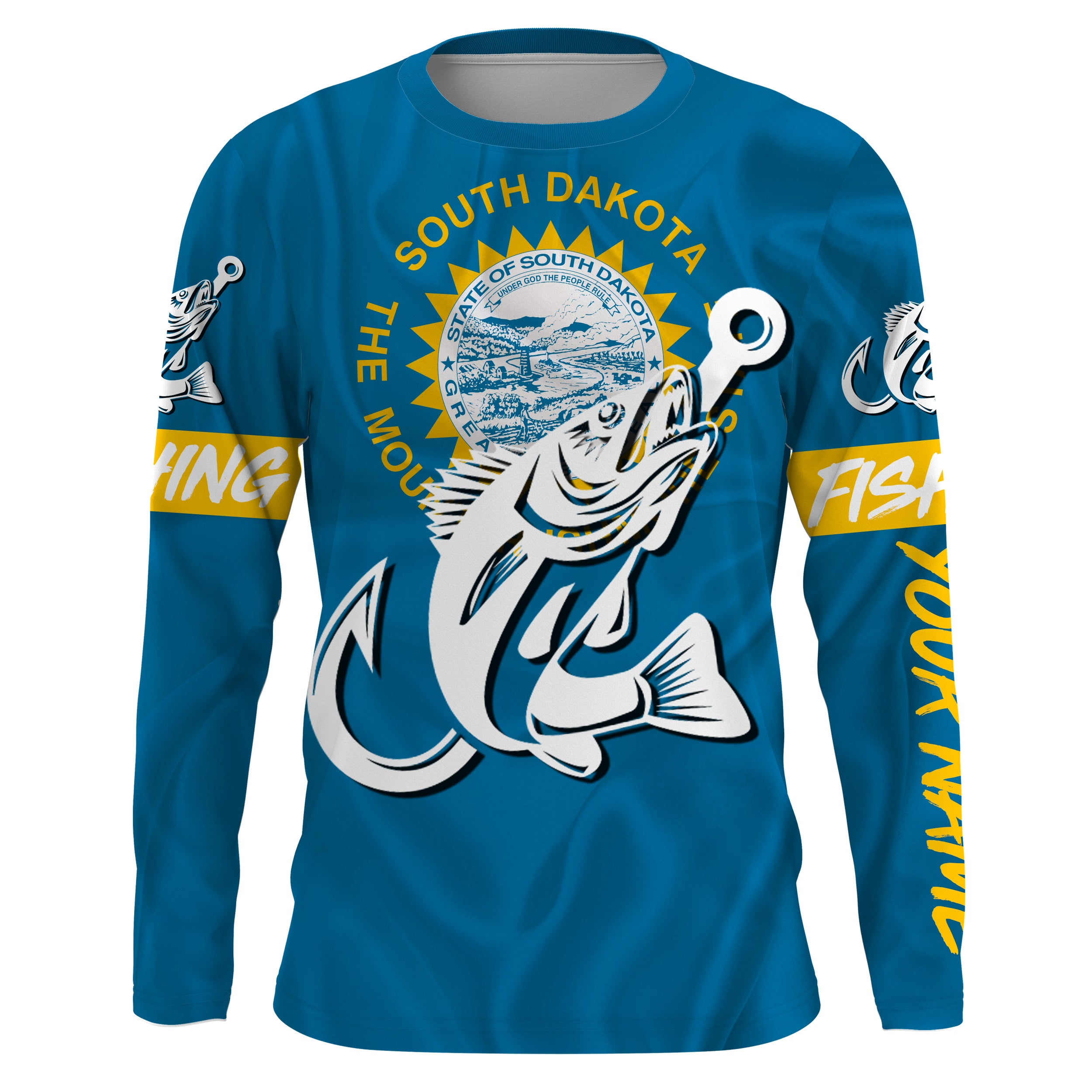 SD South Dakota Walleye fishing flag fish hook Custom name fishing jerseys | Long sleeve, Long Sleeve Hooded NPQ811