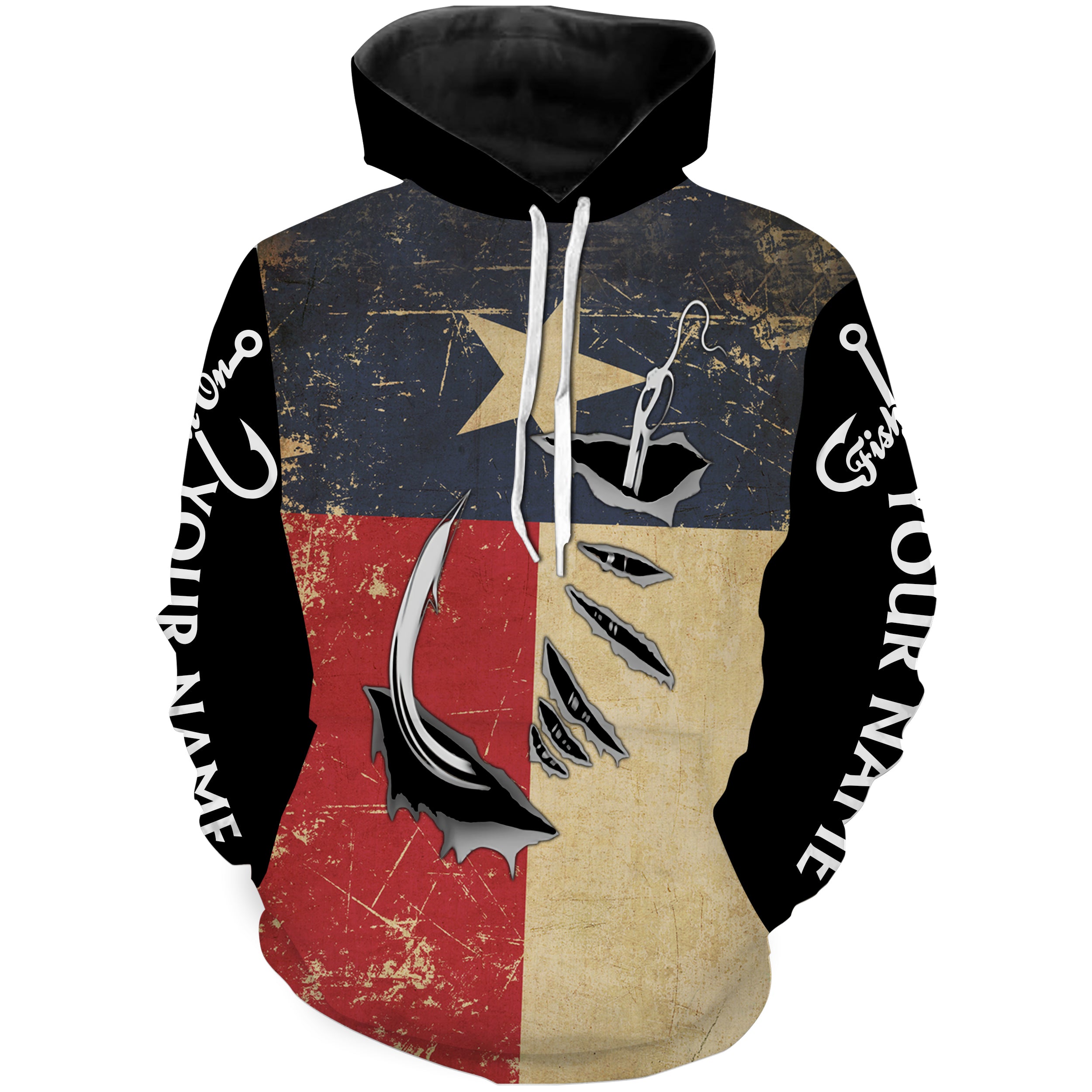 Texas Fishing 3D Fish Hook patriotic fish on Custom name fishing jerseys | Hoodie - NPQ814