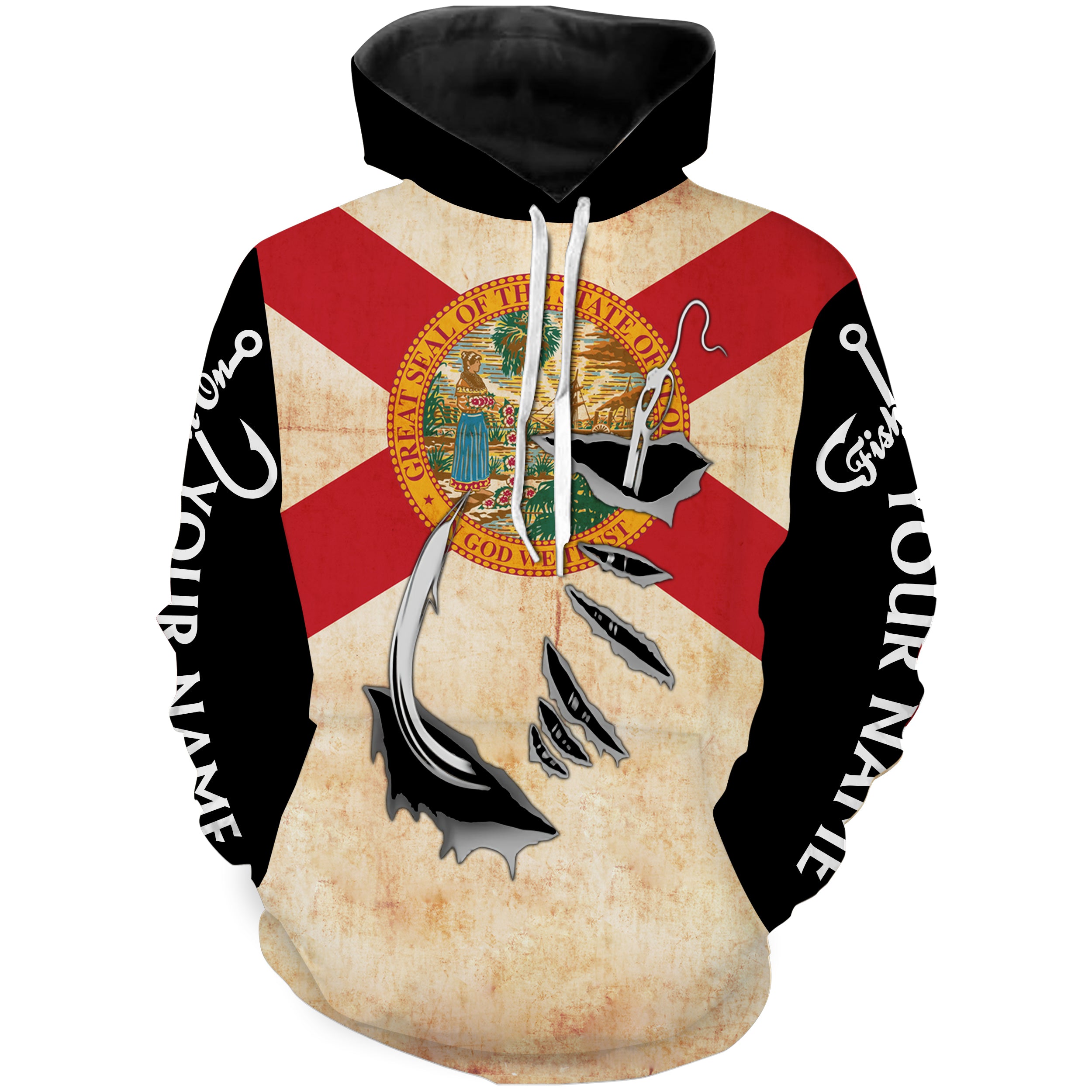 Florida Fishing 3D Fish Hook patriotic fish on Custom name fishing jerseys | Hoodie - NPQ815