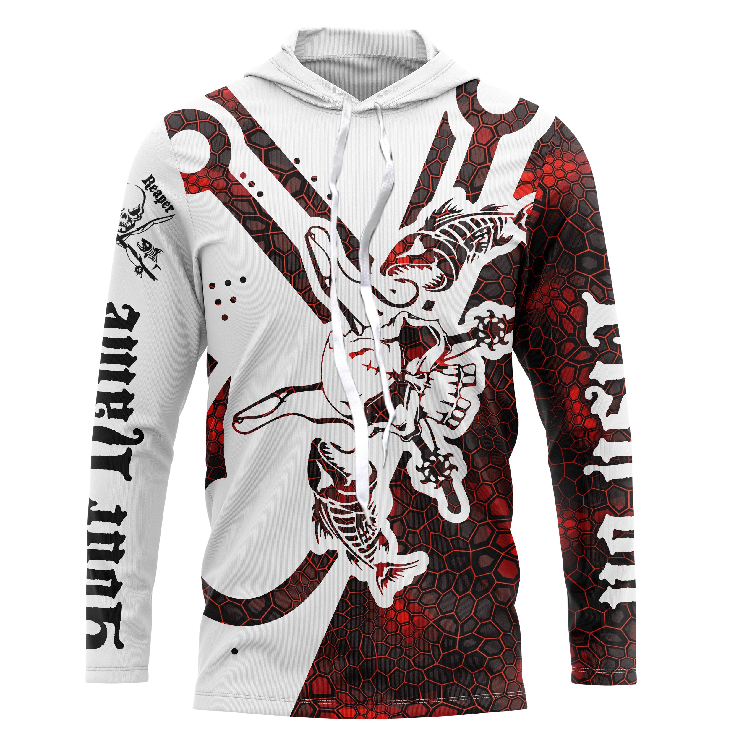 Fish hook skull reaper red camo fish on Custom fishing Long sleeve, Long Sleeve Hooded NPQ807