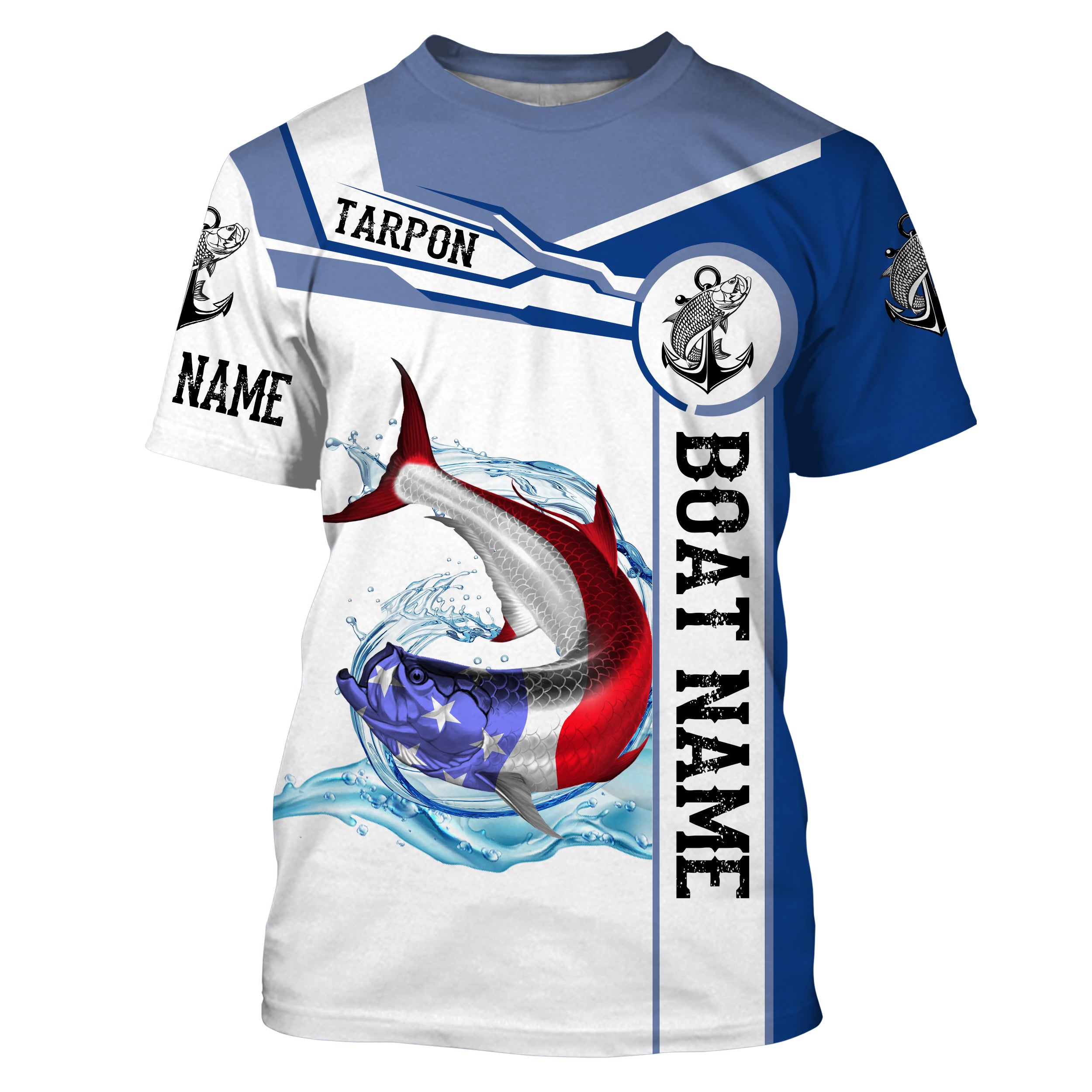 Tarpon Fishing American Flag Customize Name and boat name tournament fishing T-shirt NPQ351
