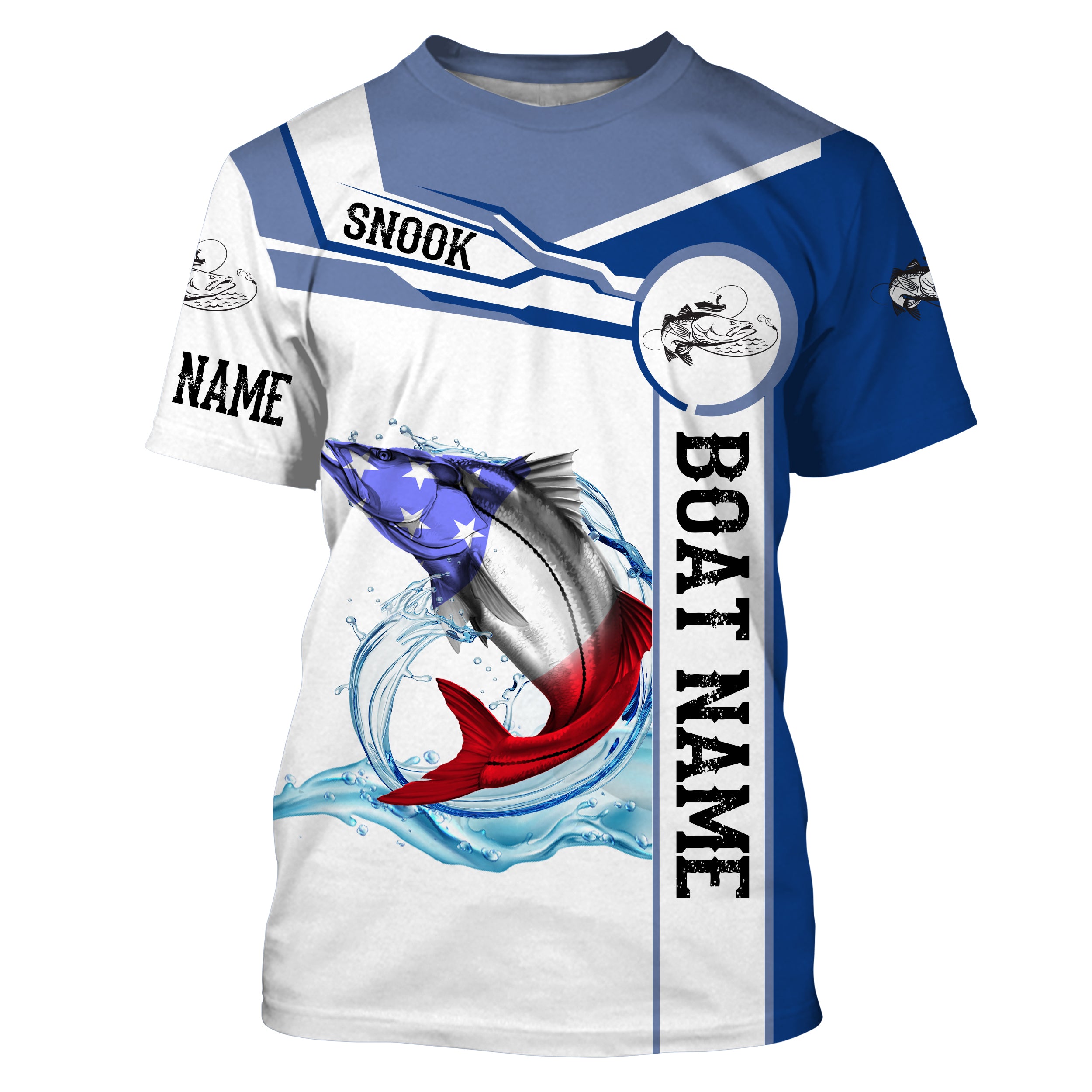 Snook Fishing American Flag Customize Name and boat name tournament fishing T-shirt NPQ352