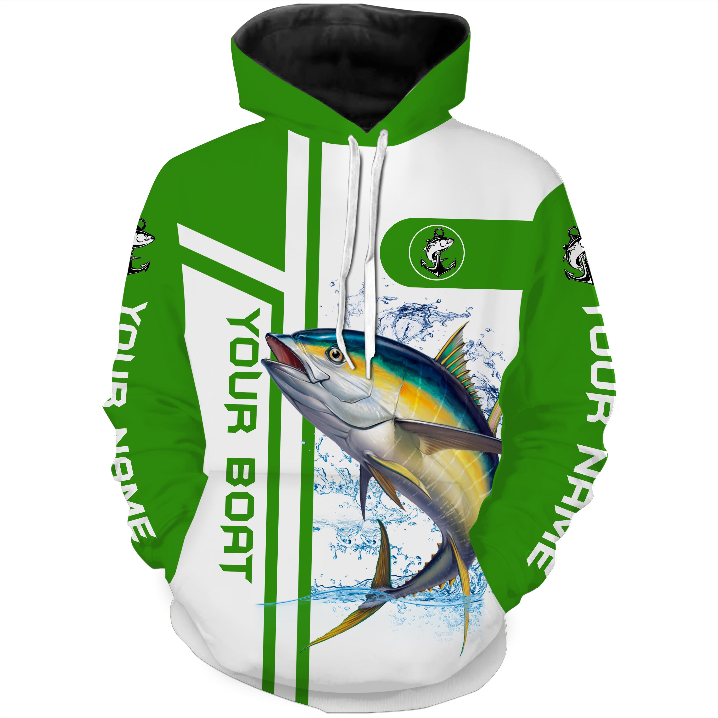 Tuna fishing Custom name & boat name Fishing apparel - Green | Hoodie - NPQ652