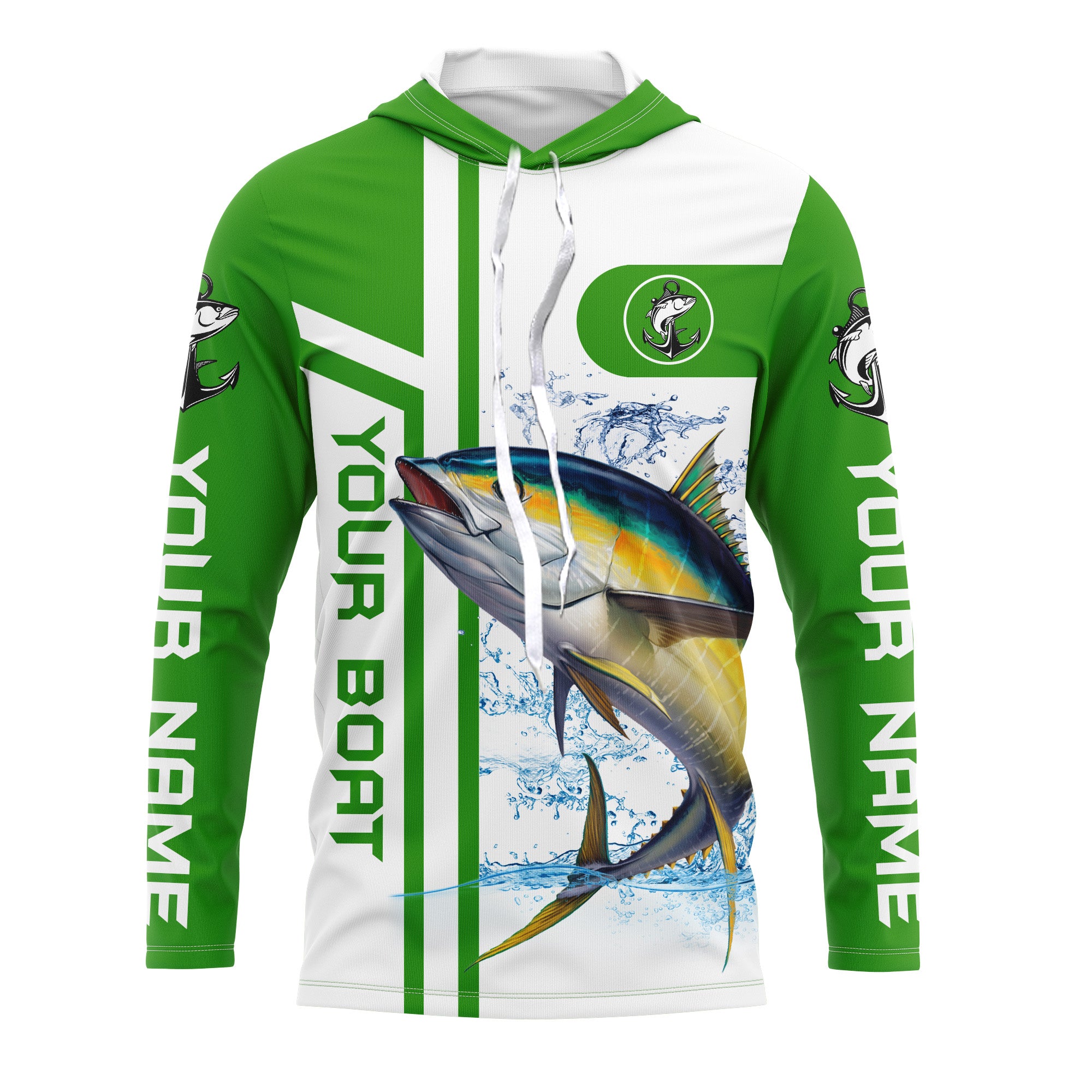 Tuna fishing Custom name & boat name - Green Long sleeve, Long Sleeve Hooded Fishing Shirt NPQ652