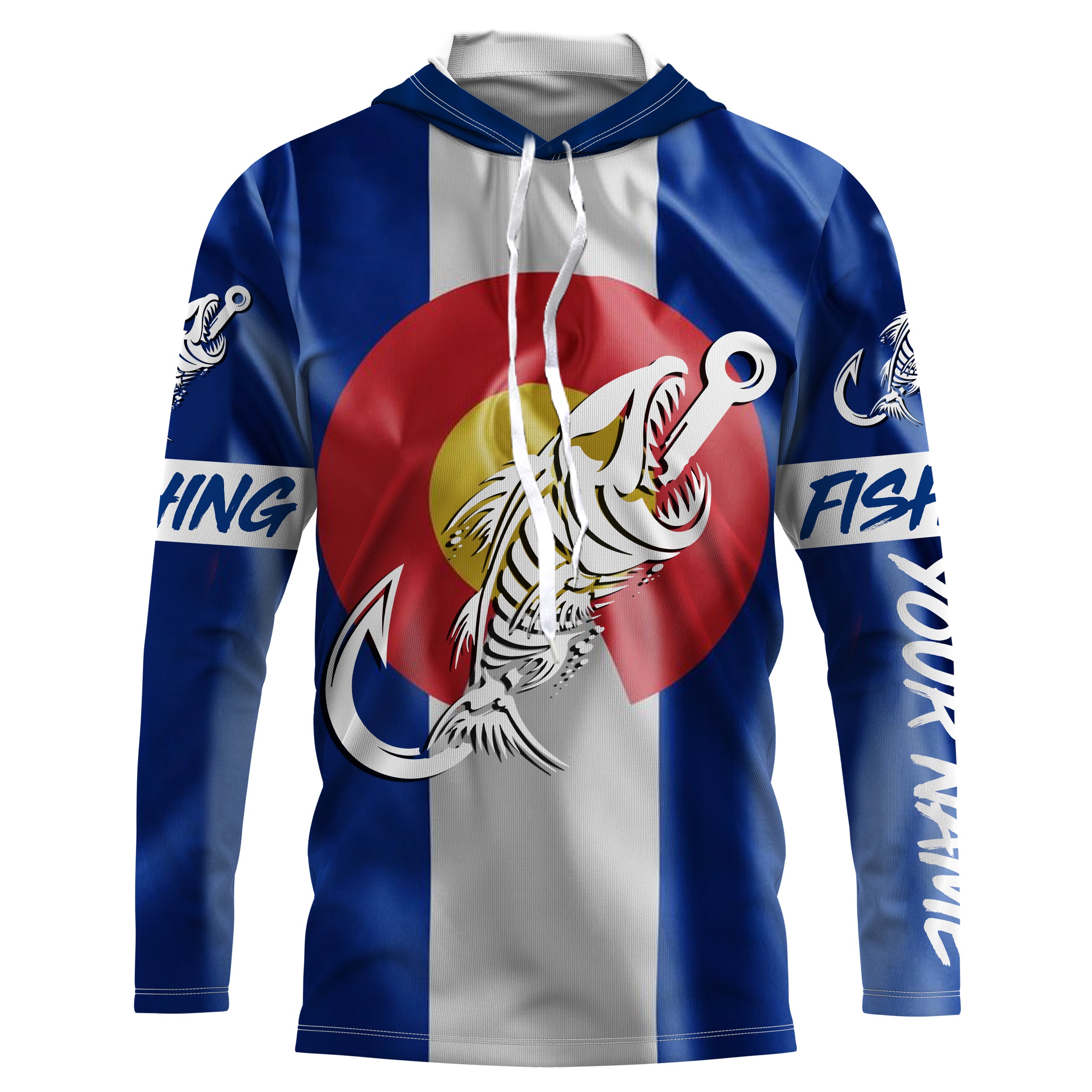 CO Fishing Custom Colorado Flag Fish hook skull custom fishing Long sleeve, Long Sleeve Hooded NPQ701