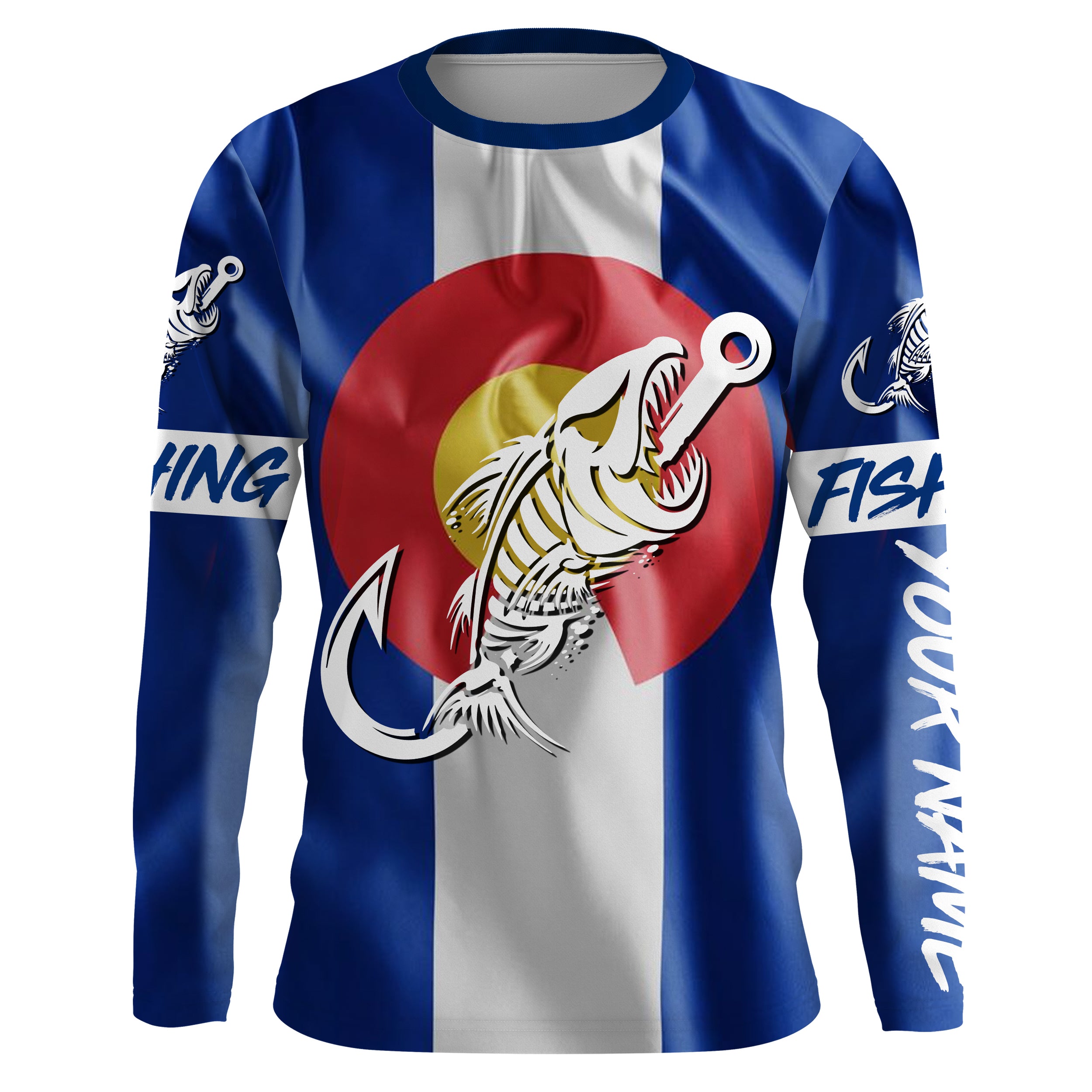 CO Fishing Custom Colorado Flag Fish hook skull custom fishing Long sleeve, Long Sleeve Hooded NPQ701