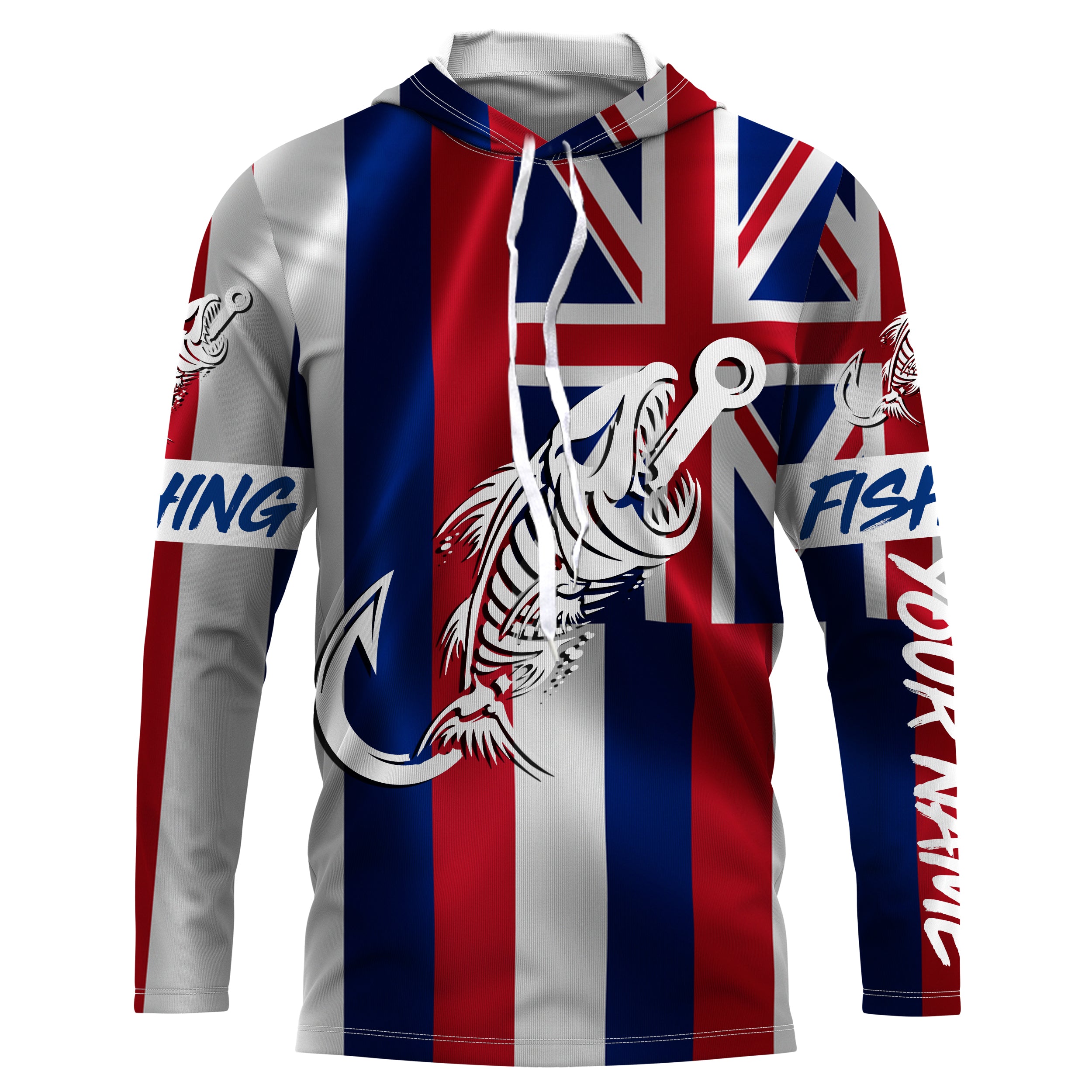 HI Fishing Custom Hawaiian Flag Fish hook skull custom fishing Long sleeve, Long Sleeve Hooded NPQ702